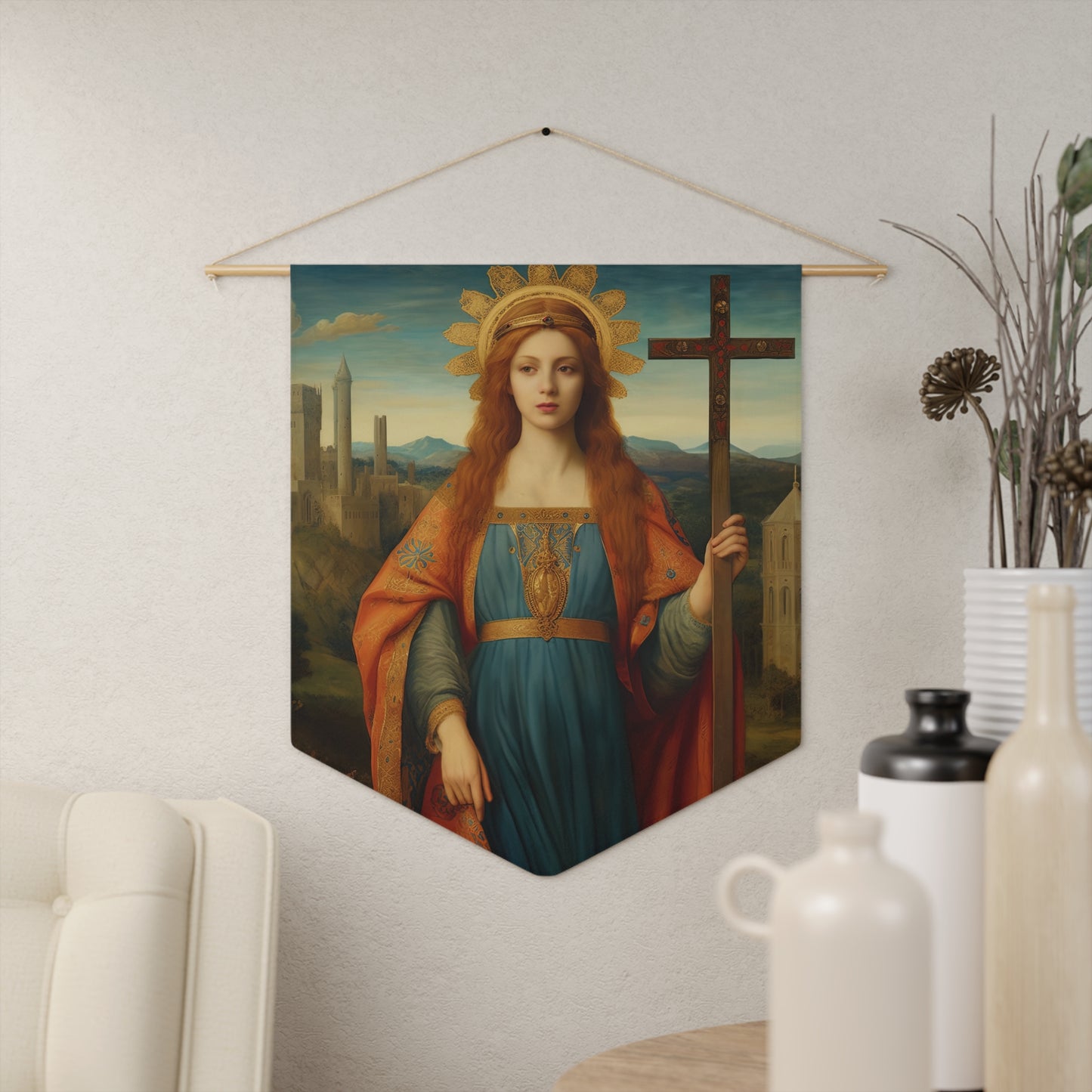 Saint Helena Wall Banner / Wall Hanging - Our Lady of Guadalupe Art - Prayer room art - Catholic Home Art - Large Saint Art - 18" x 21"