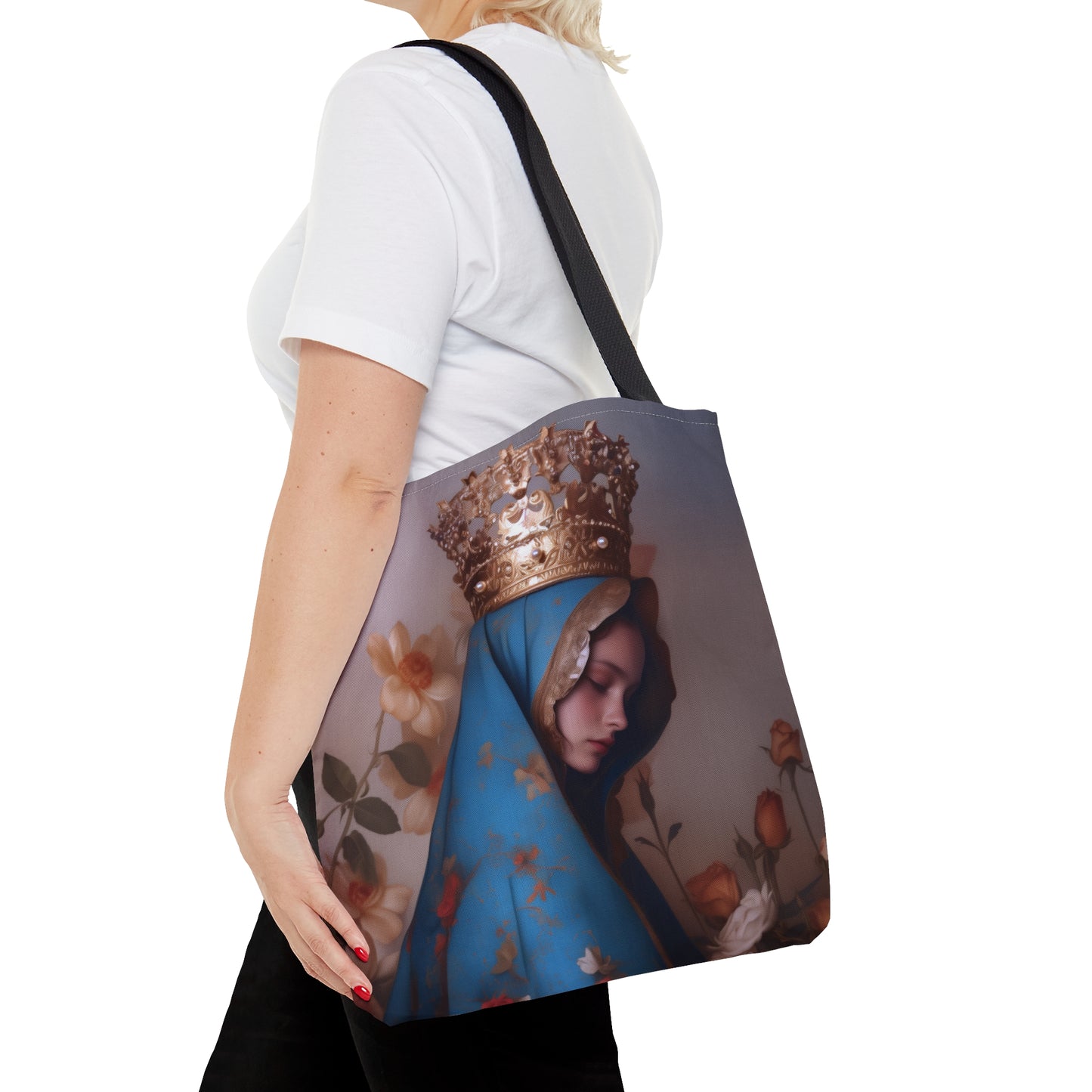 Our Lady of the Roses - Tote Bag - Large Medium Small Faith Art Bag - Catholic Faith Purse - Mother Mary