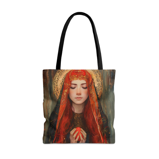 Devotion of Mary Magdalene - Saint Mary Magdalene and the Red Easter Egg Tote Bag - Large Medium Small Faith Art Bag - Catholic Faith Purse