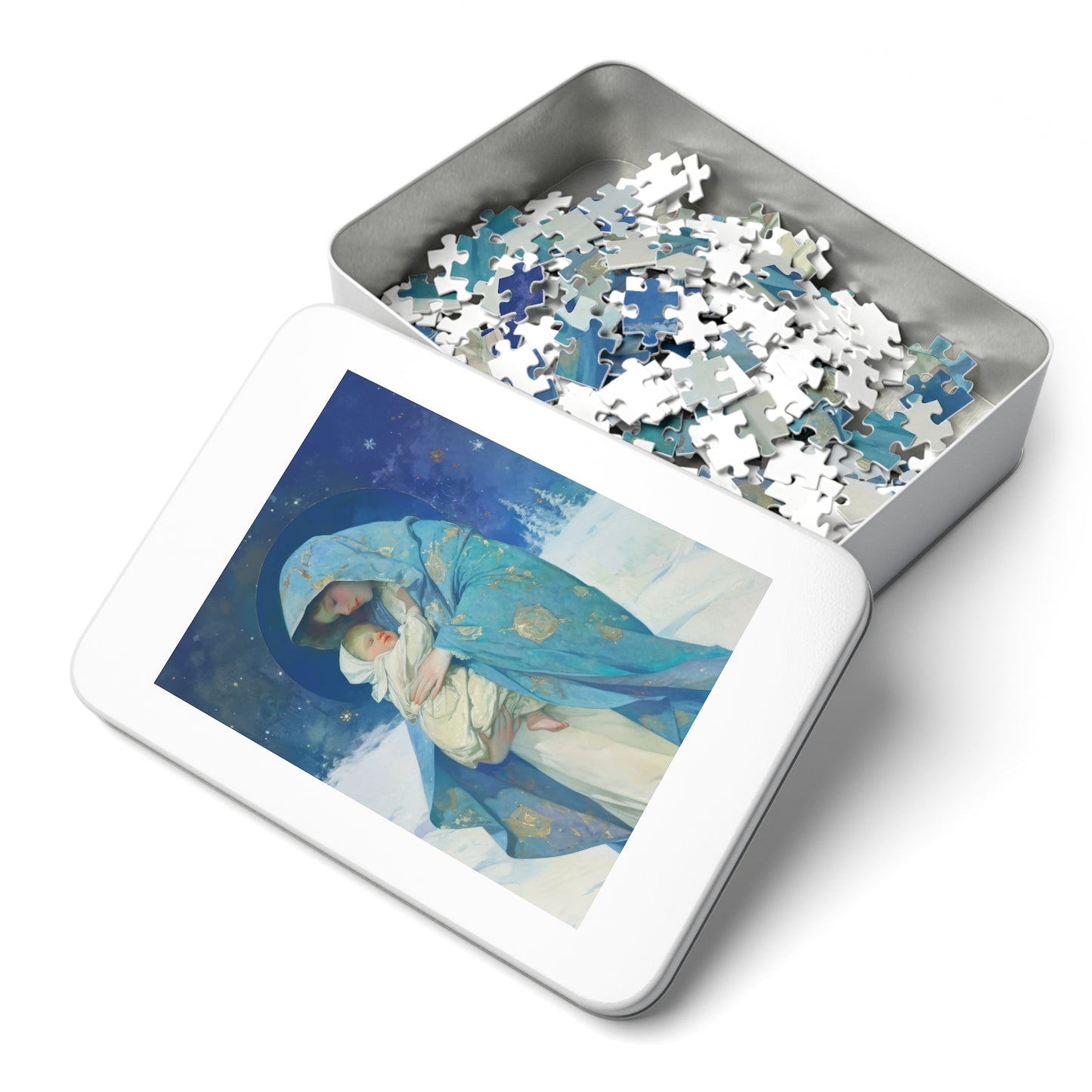Snowfall of Grace: Our Lady's Blessing - Puzzle and Keepsake Tin - Religious (30, 110, 252, 500,1000) - Gifts for Catholic