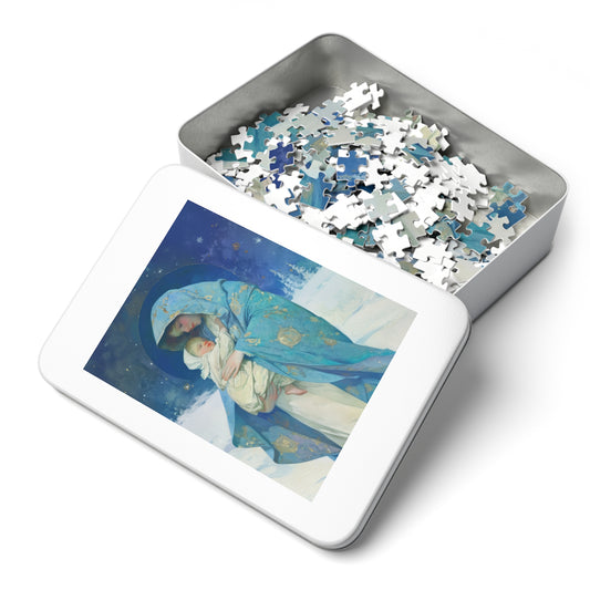 Snowfall of Grace: Our Lady's Blessing - Puzzle and Keepsake Tin - Religious (30, 110, 252, 500,1000) - Gifts for Catholic