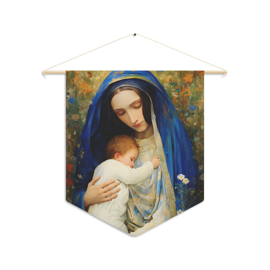 The Eternal Mother Mary and the Infant Jesus Banner / Wall Hanging - Prayer room art piece- Catholic art - Saint Art - Large print 18x21"