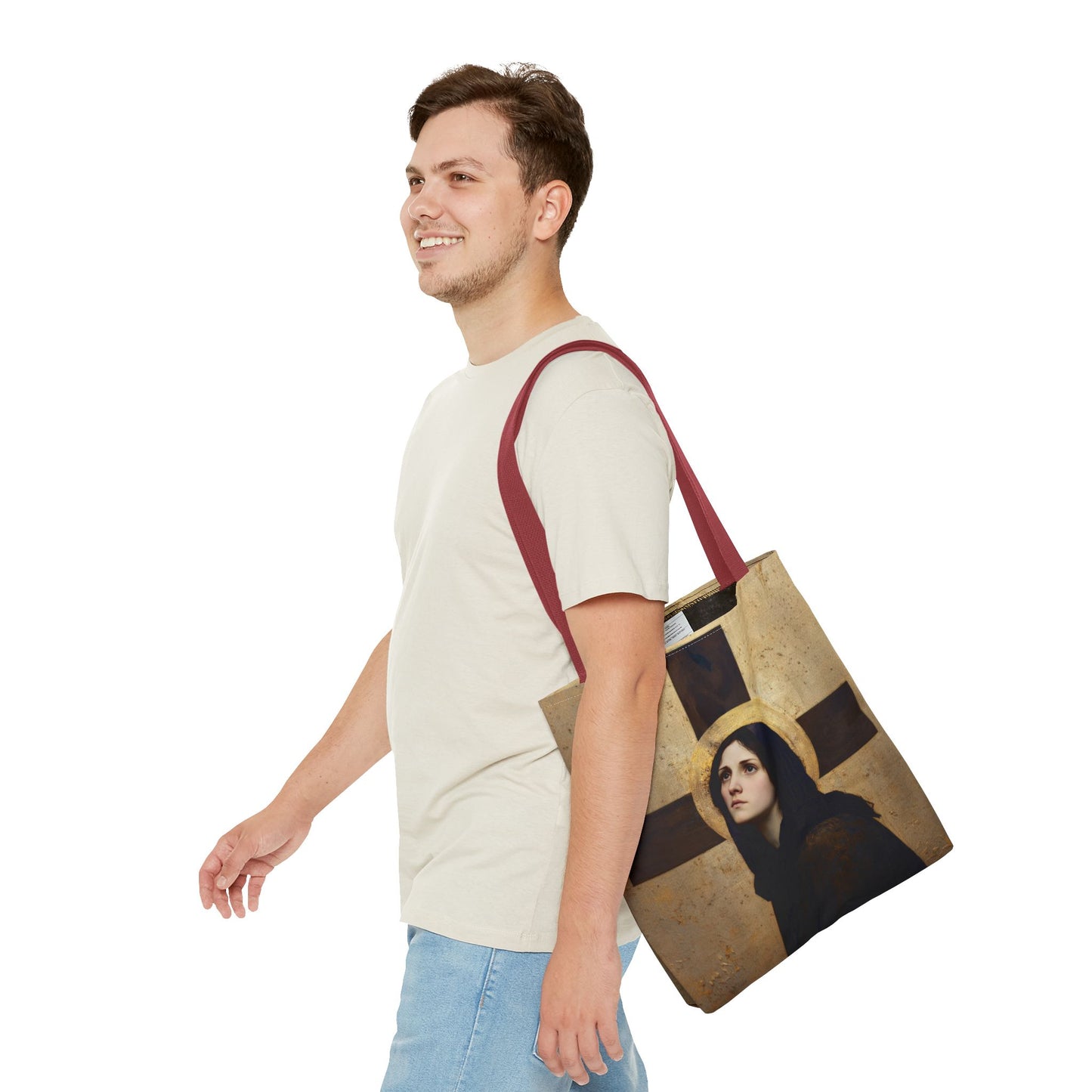 Our Lady of the Cross - Mother Mary  - Our Lady of the Crucifix - Marian Art - Tote Bag - Large Medium Small Faith Art Bag - Tote Purse