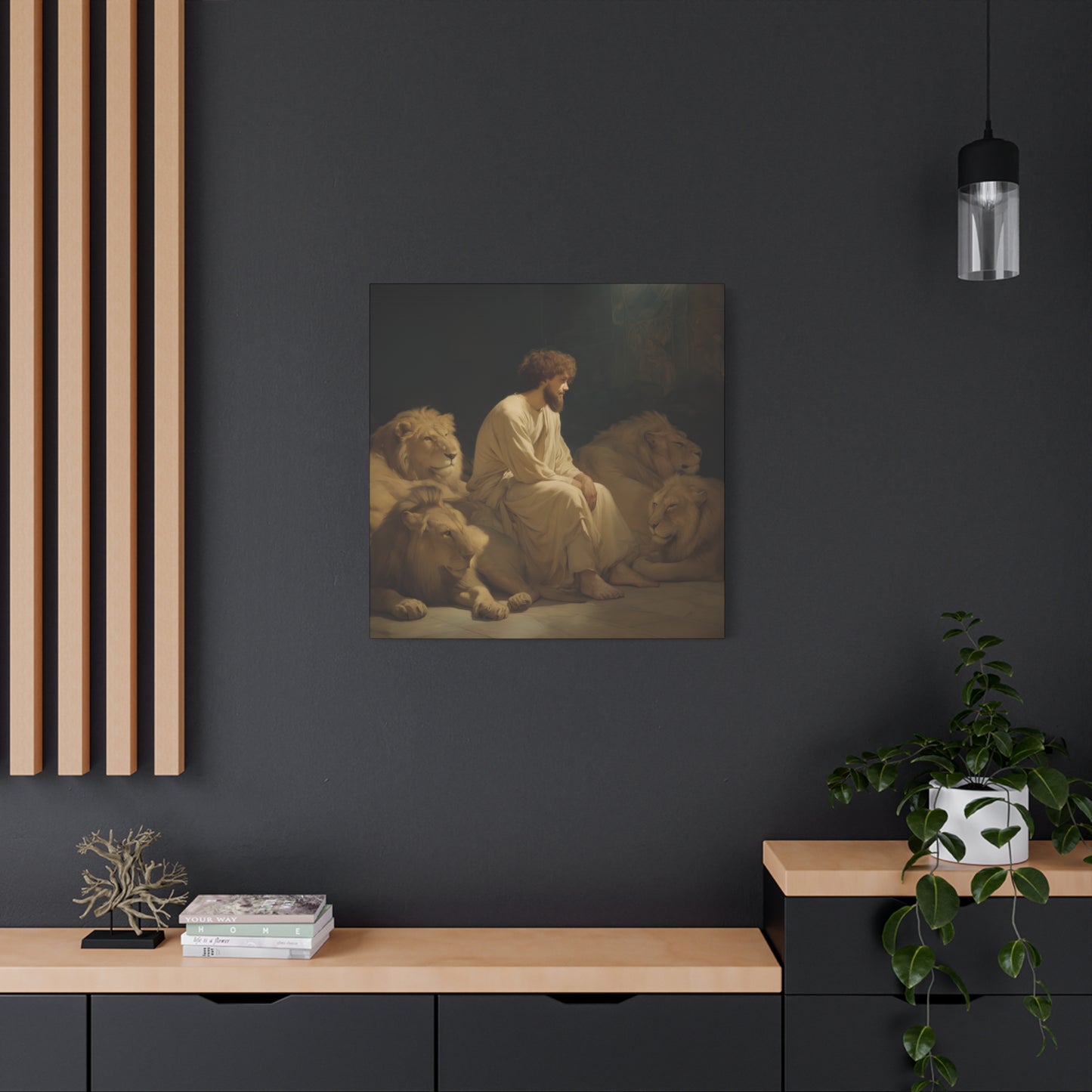 Faith Amid the Beasts - Daniel in the Lions Den -  Museum Wrapped Canvas - Sanctified Souls Print - Religious Art for your Home