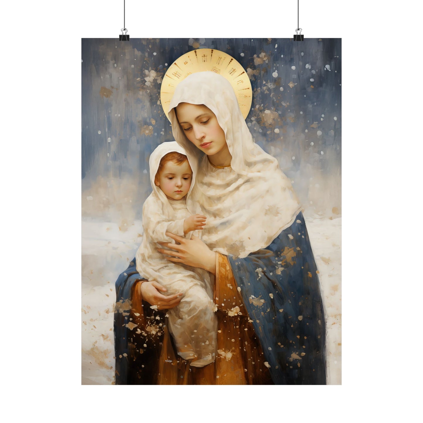 Winter's Grace : Our Lady of the Snows Print - Sanctified Souls Print - Multiple Sizes - Premium Matte Vertical Posters