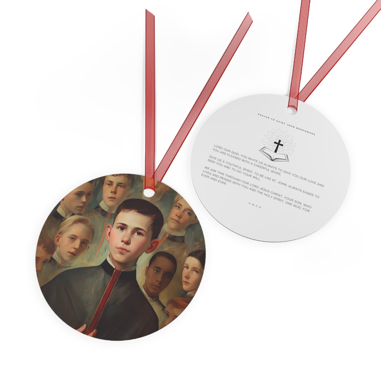 Saint John Berchmans Metal Ornament - Religious Holiday Christmas Ornament and Keepsake - Double sided - Prayer Ornament