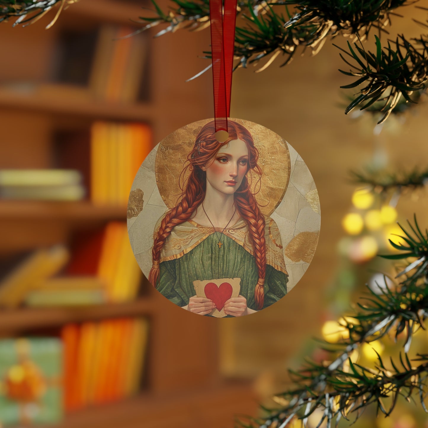 Saint Dwynwen Metal Ornament - Religious Holiday Christmas Ornament and Keepsake - Double sided - Prayer Ornament