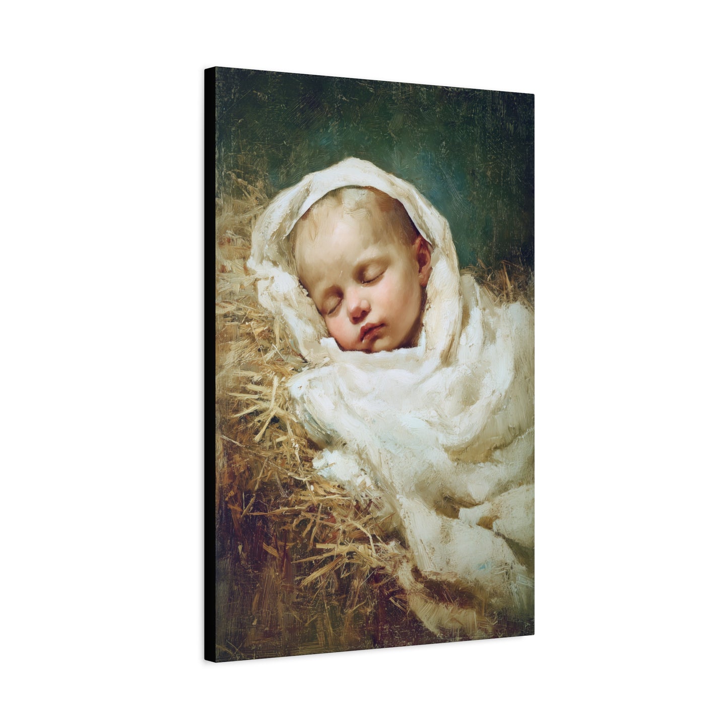 The Christ Child Resting in the Silence of the Manger - Gallery Wrapped Canvas - Print - Religious Art for your Home - Catholic Art Print