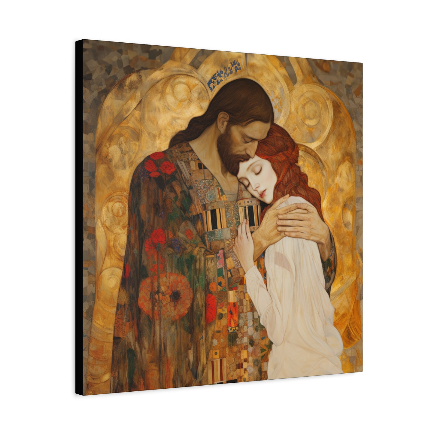 Christ Embracing Mary Magdalene Museum Wrapped Canvas - Sanctified Souls Print -Based on Klimt's The Kiss - Religious Catholic Art