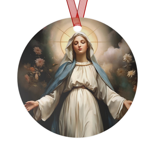 Ethereal Beauty - The Immaculate Mother Ornament - Religious Holiday Christmas Ornament and Keepsake - Double sided Keepsake Ornament