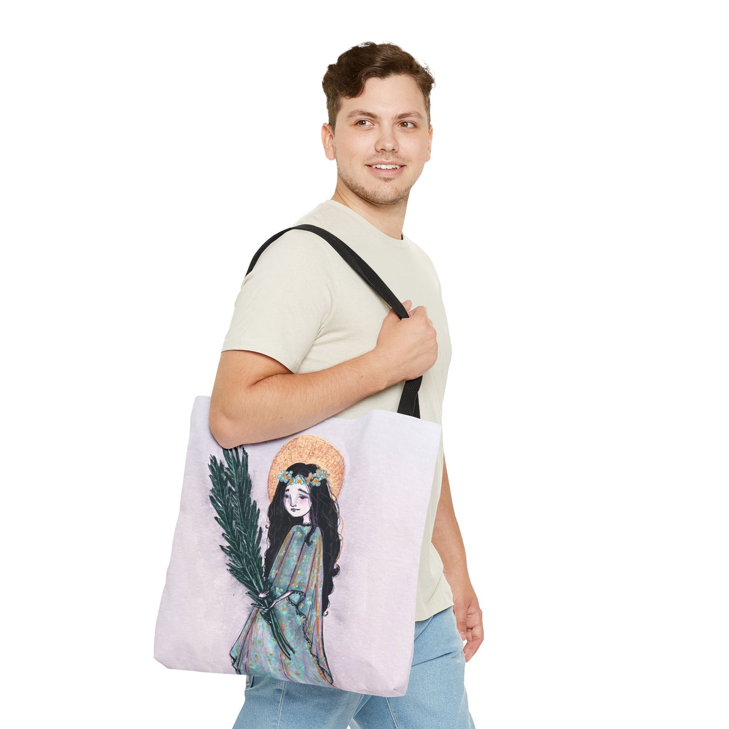 Saint Faith Tote - Hand-Drawn Art - Catholic Tote Bag | Faith Hope and Charity Saint | Christian Devotional Tote | Sanctified Solocosmo