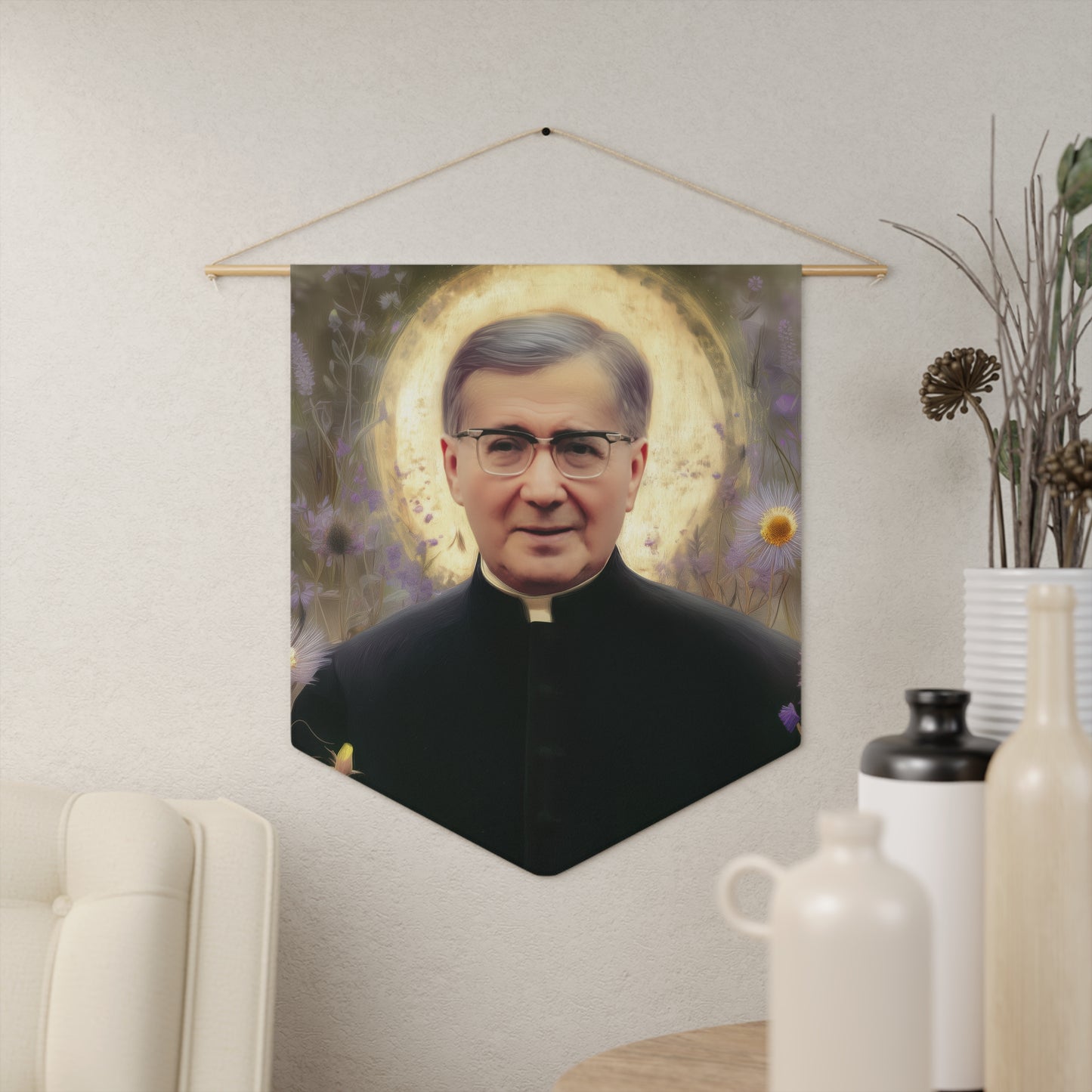Saint Josemaría Escrivá - Pennant / Banner / Wall Hanging - Prayer room art - Catholic Home - 18" x 21"