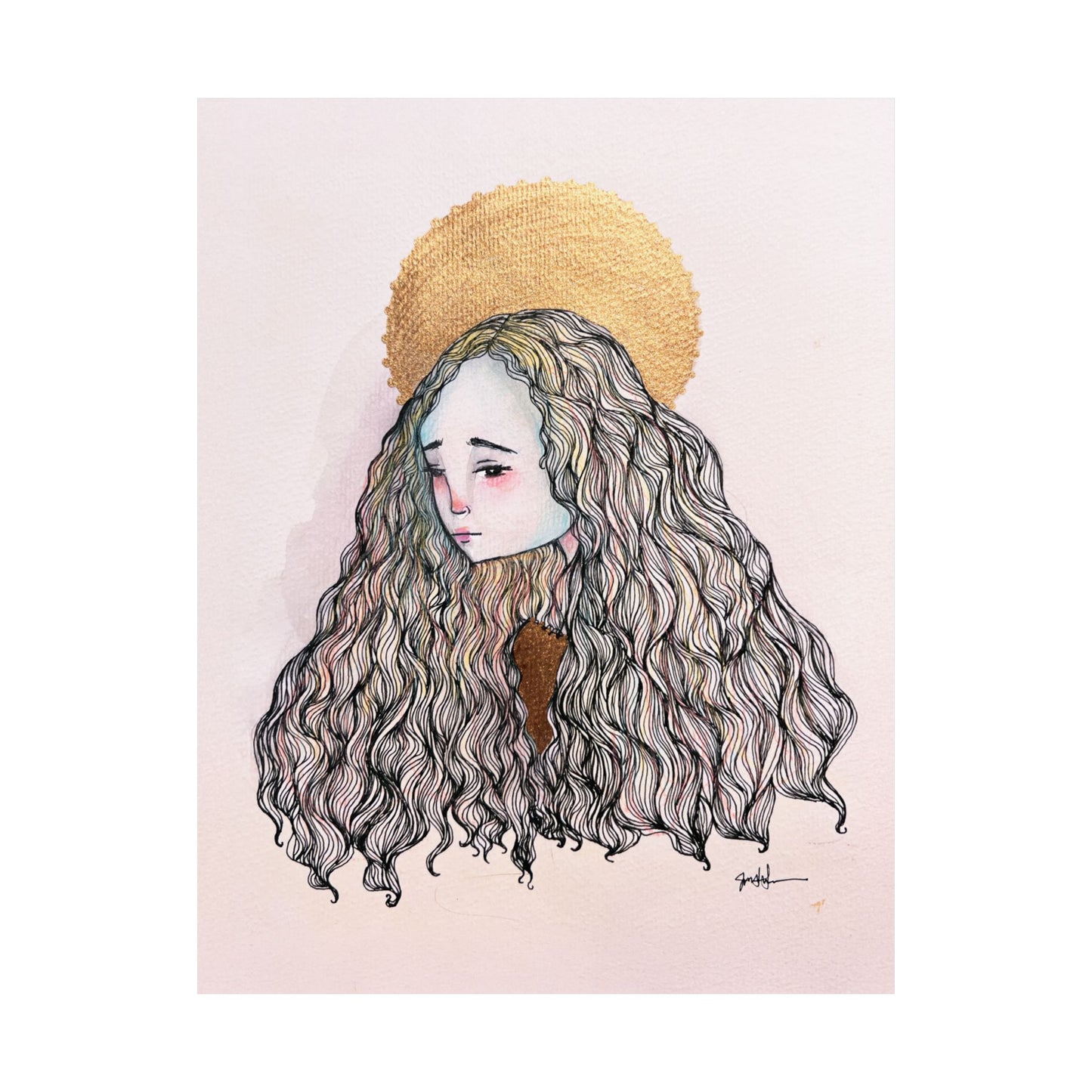 Saint Philomena Poster Print - Hand-Drawn Catholic Art Print | Christian Devotional Wall Art | Sanctified Solocosmo Religious Poster