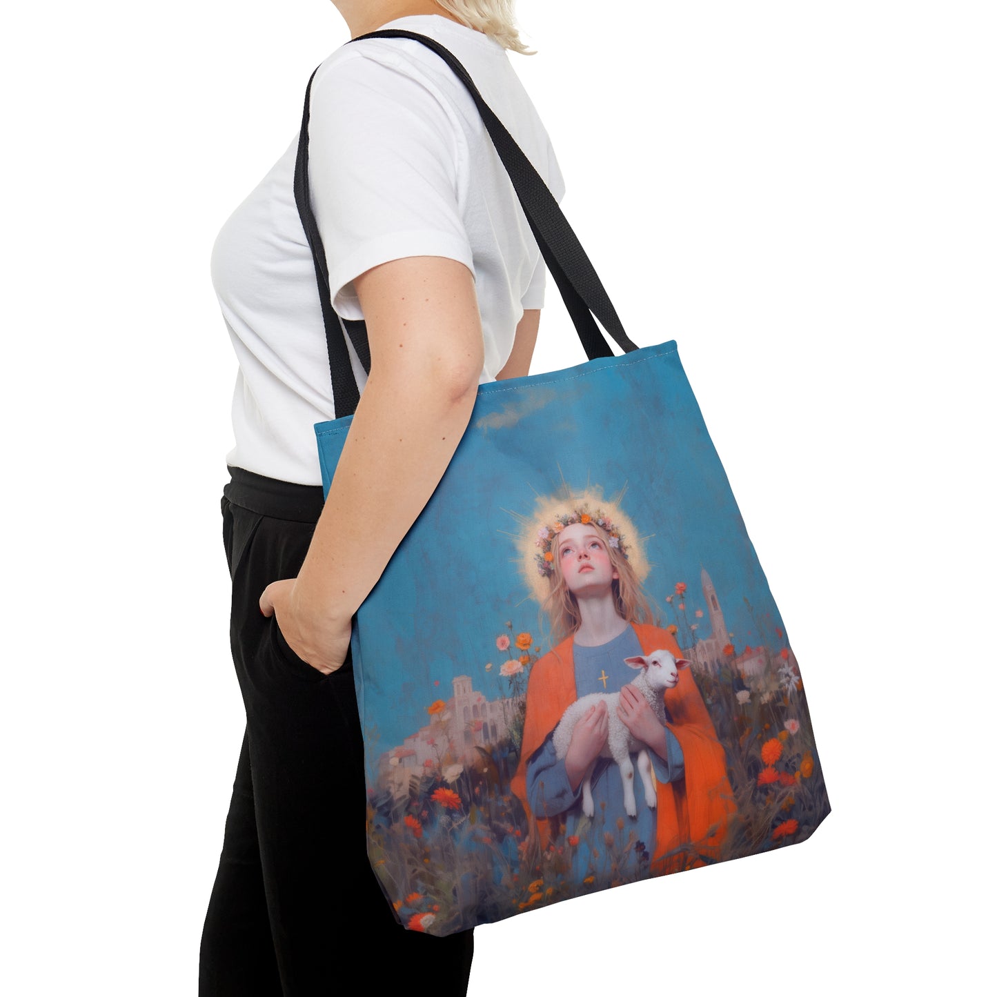 Saint Agnes of Rome - Tote Bag - Large Medium Small Faith Art Bag - Bible Study Faith Purse - Double Sided
