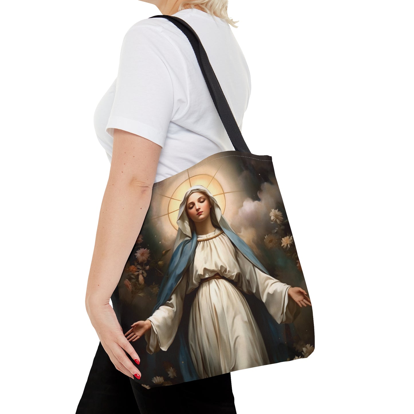 Ethereal Beauty - The Immaculate Mother Mary Tote Bag - Large Medium Small Faith Art Bag - Re usable Tote Purse - Double Sided