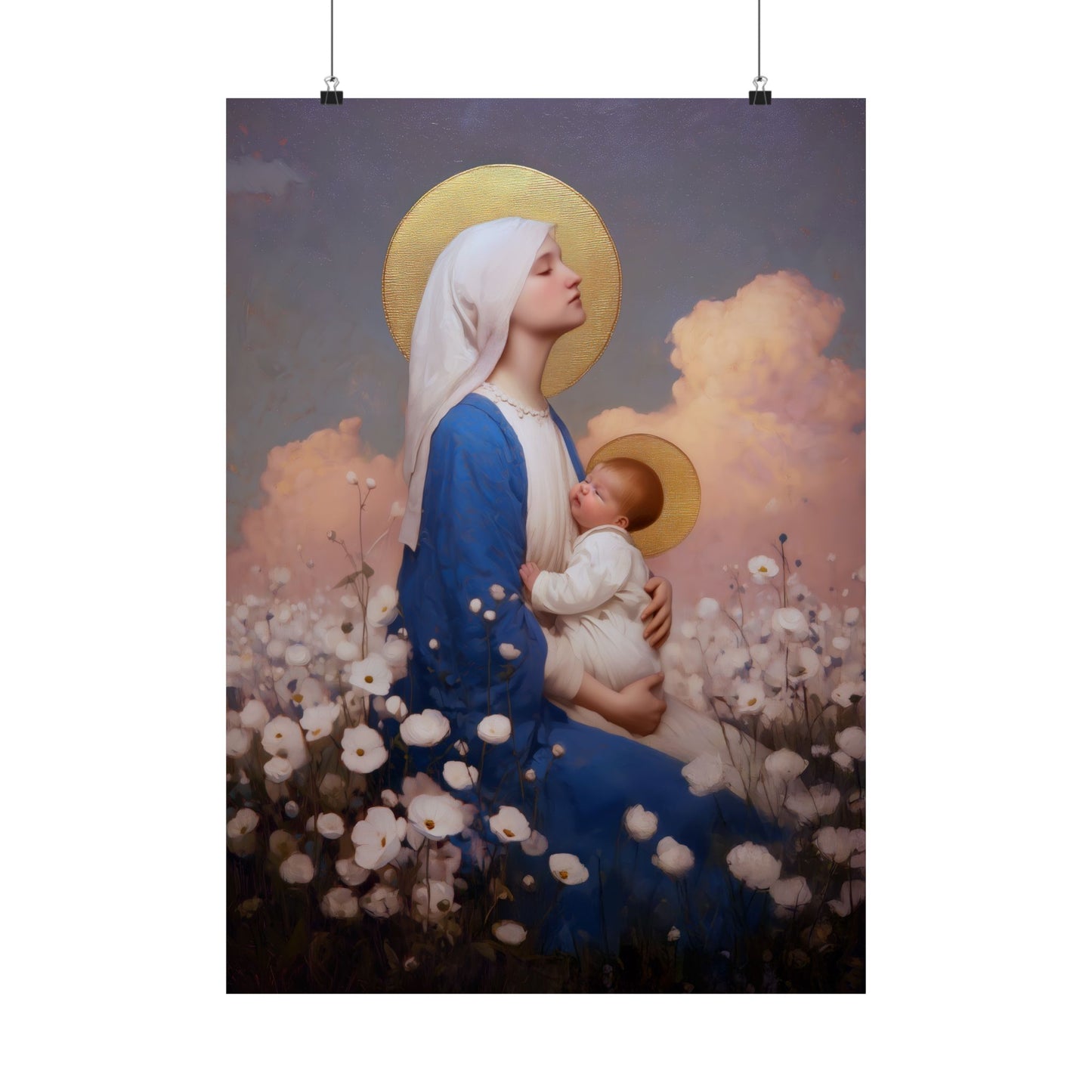 Our Lady Among the Flowers -  Catholic Art - Multiple Sizes - Premium Posters - Catholic Art - Christian Home - Catholic Saint Art