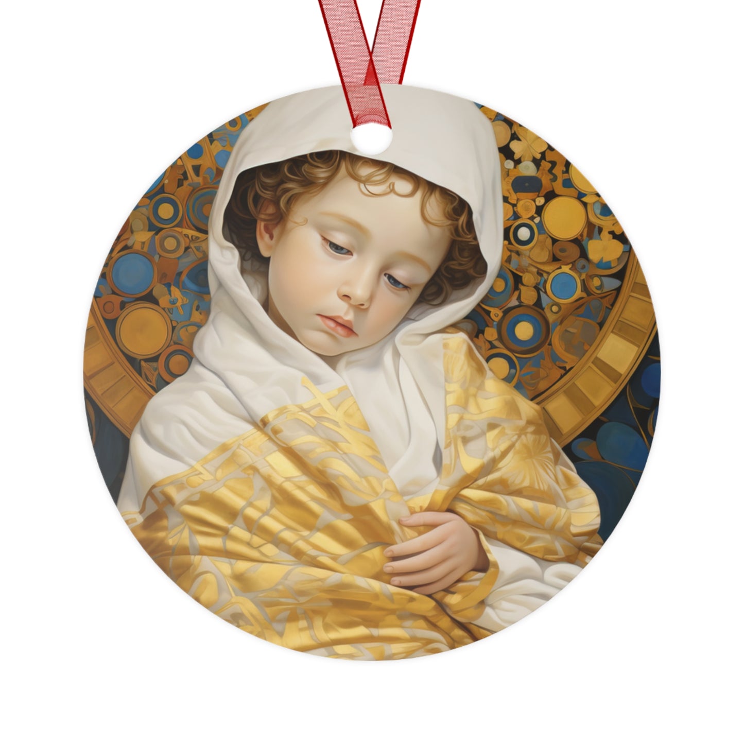 Divine Innocence: The Christ Child Metal Ornament - Religious Holiday Christmas Ornament and Keepsake - Double sided - Prayer Ornament