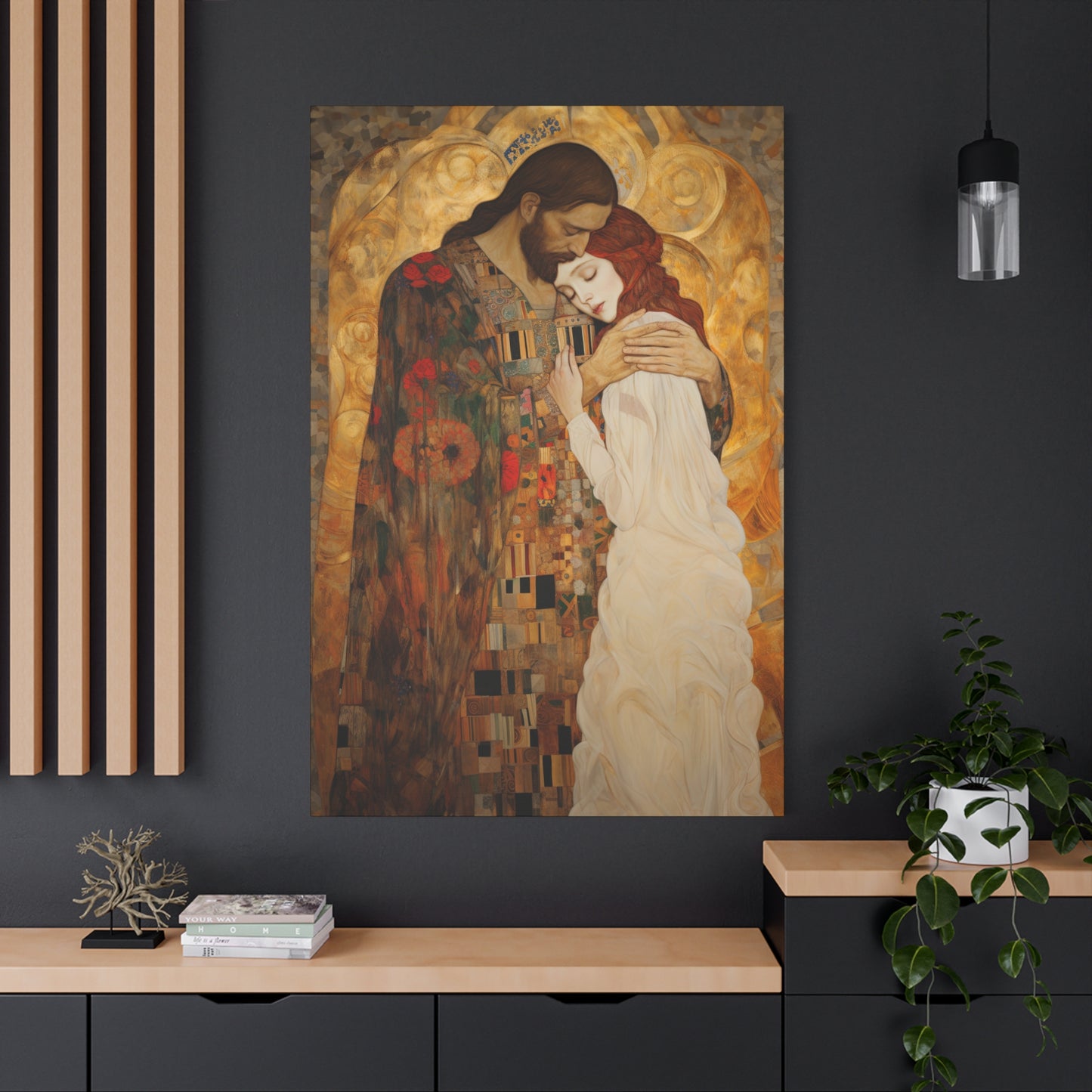 Christ Embracing Mary Magdalene Museum Wrapped Canvas - Sanctified Souls Print -Based on Klimt's The Kiss - Religious Catholic Art