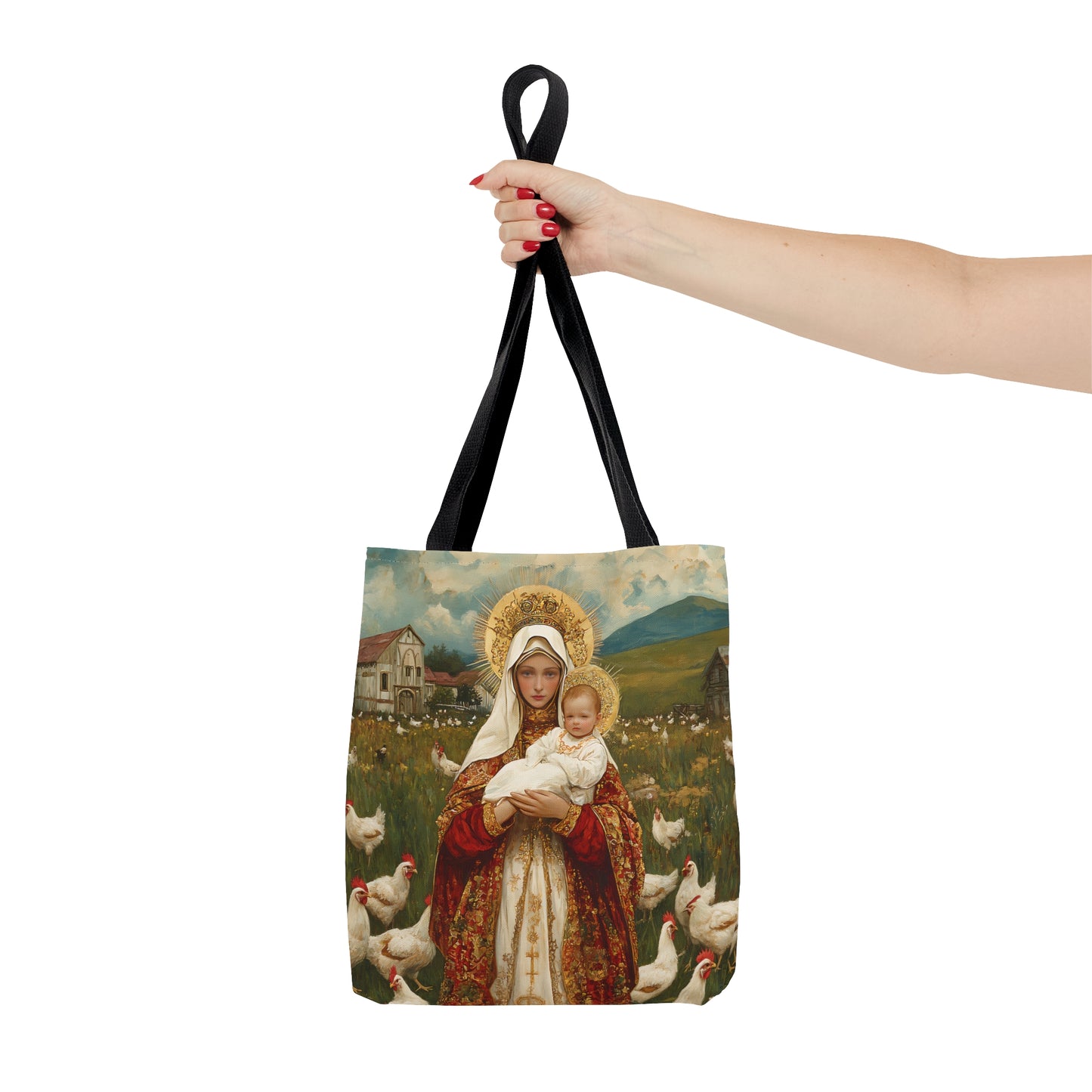Our Lady of the Hens: Protector of the Humble Flock Tote Bag - Large Medium Small Faith Art Bag - Catholic Faith Purse - Religious