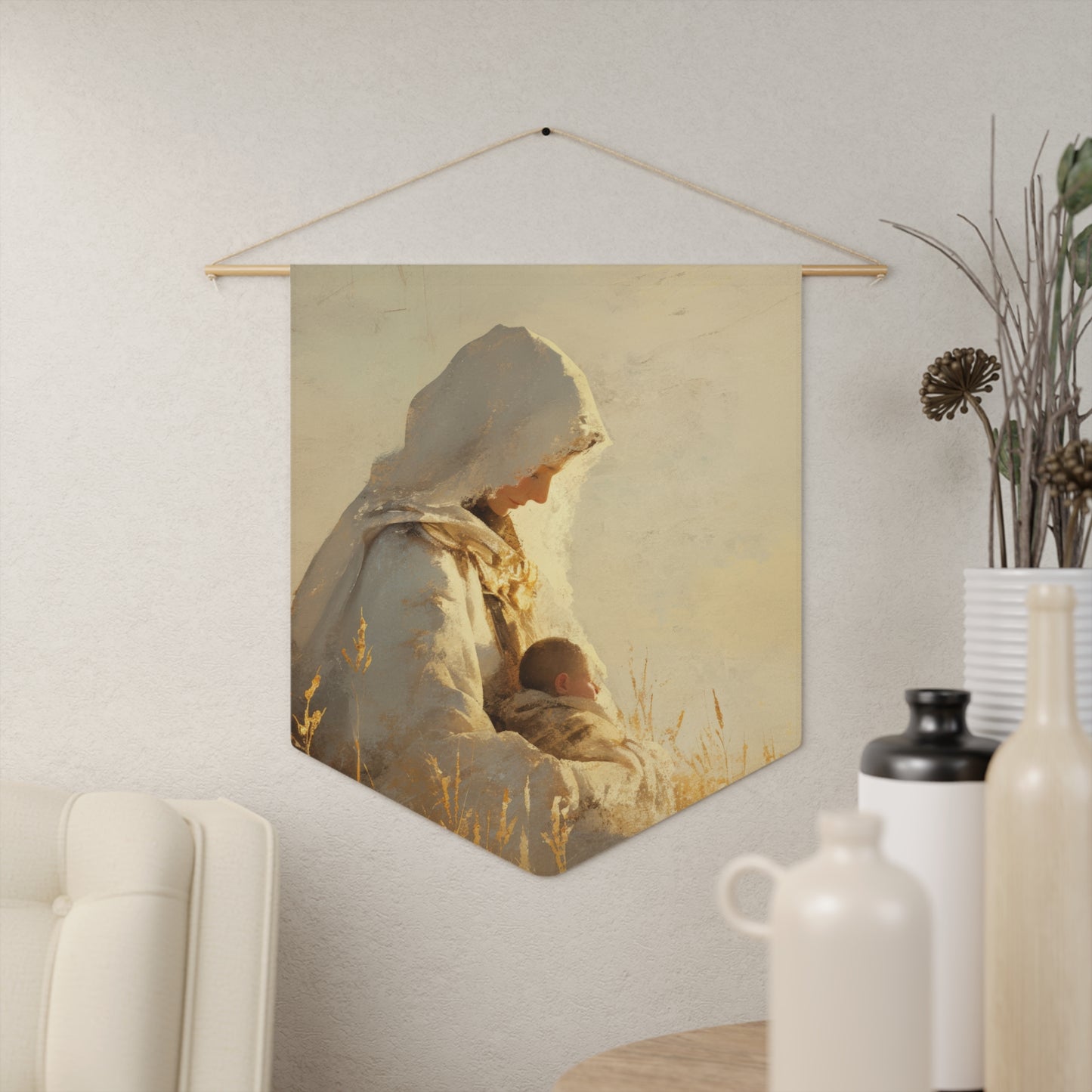 Our Lady of the Harvest / Prairie - Mother Mary - Pennant / Banner / Wall Hanging - Prayer room - Catholic Art - Large - 18" x 21"