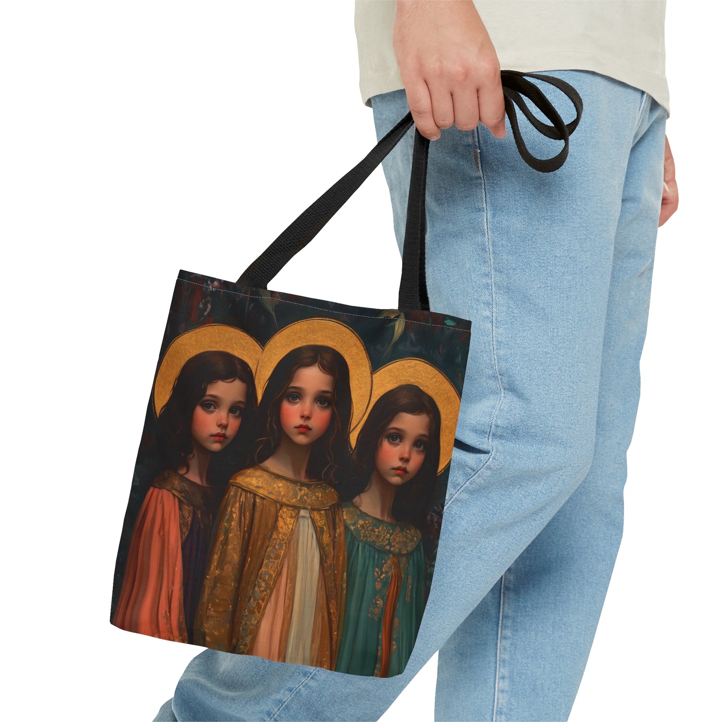 Saints Faith, Hope and Charity - Tote Bag - Large Medium Small Faith Art Bag - Catholic Faith Purse - Double Sided
