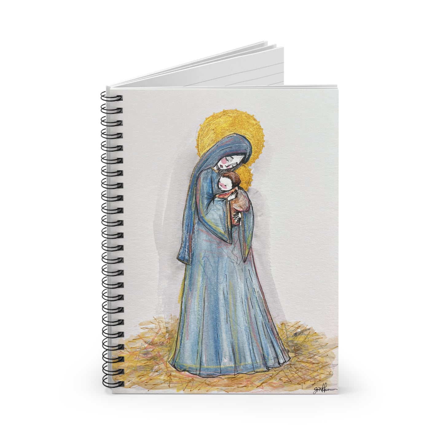 Our Lady of the Manger Catholic Spiral Notebook | Hand-drawn Art Virgin Mary Christian Journal | Marian Sacred Art Notebook | Religious Notebook