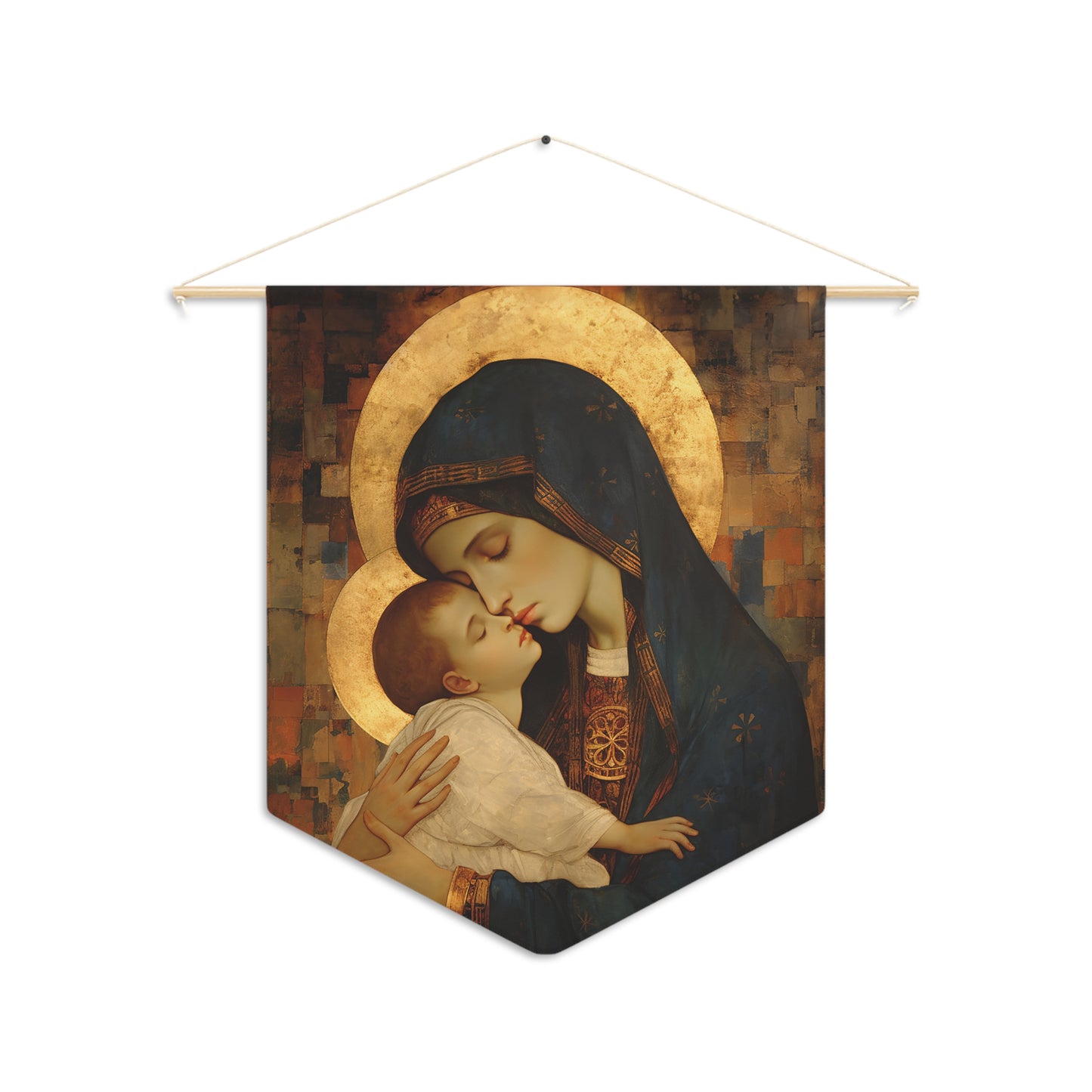 Mother of Mercy Wall Banner / Wall Hanging - The Virgin Mary and the Christ Child - Prayer room art - Catholic Home Art - 18" x 21"