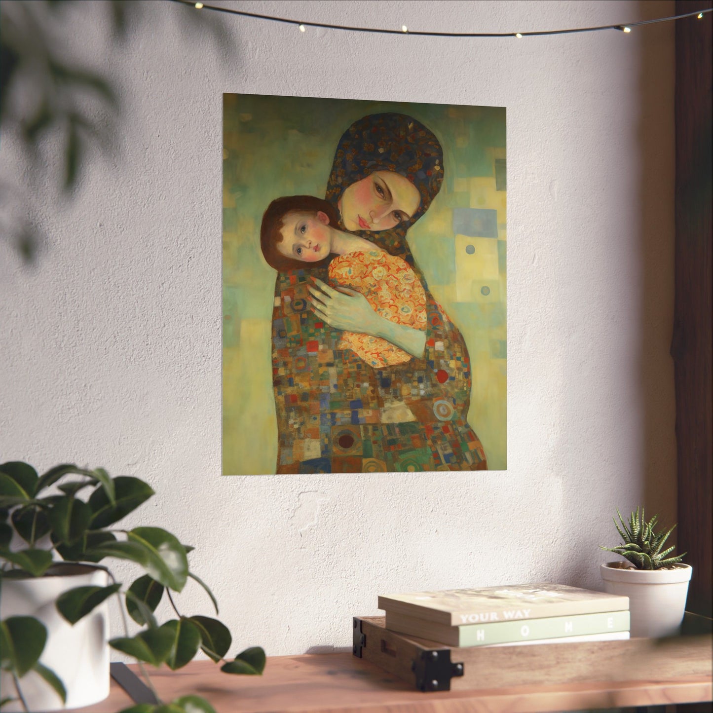 Cherished Blessing - Mary with Her Son - Based on Gustav Klimt's The Kiss - Multiple Sizes - Premium Matte Vertical Posters - Christ Child