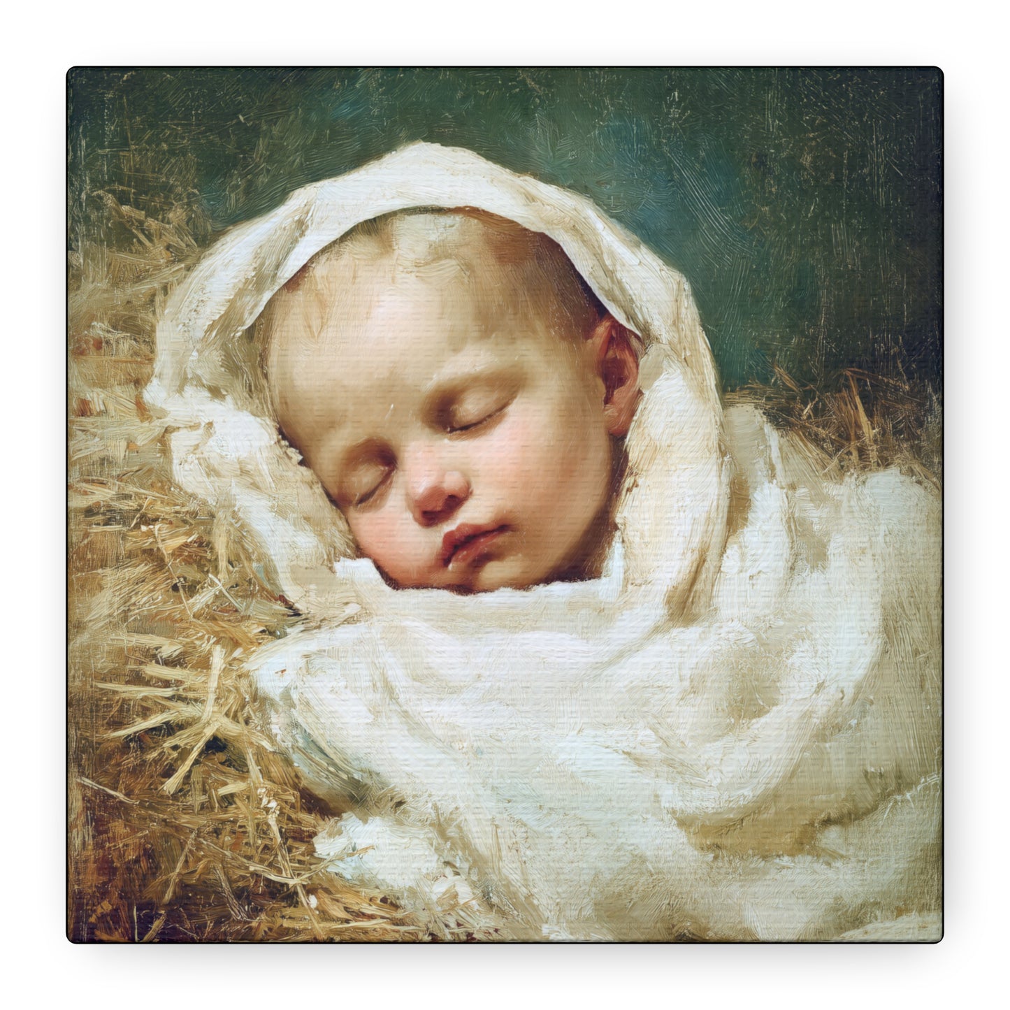 The Christ Child Resting in the Silence of the Manger - Gallery Wrapped Canvas - Print - Religious Art for your Home - Catholic Art Print