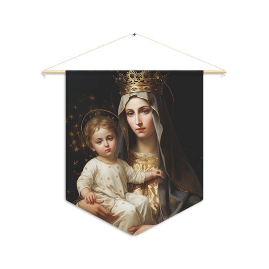 Our Lady of Mount Carmel Wall Banner / Wall Hanging - Prayer room art - Catholic Home Art - Large Saint Art - 18" x 21"