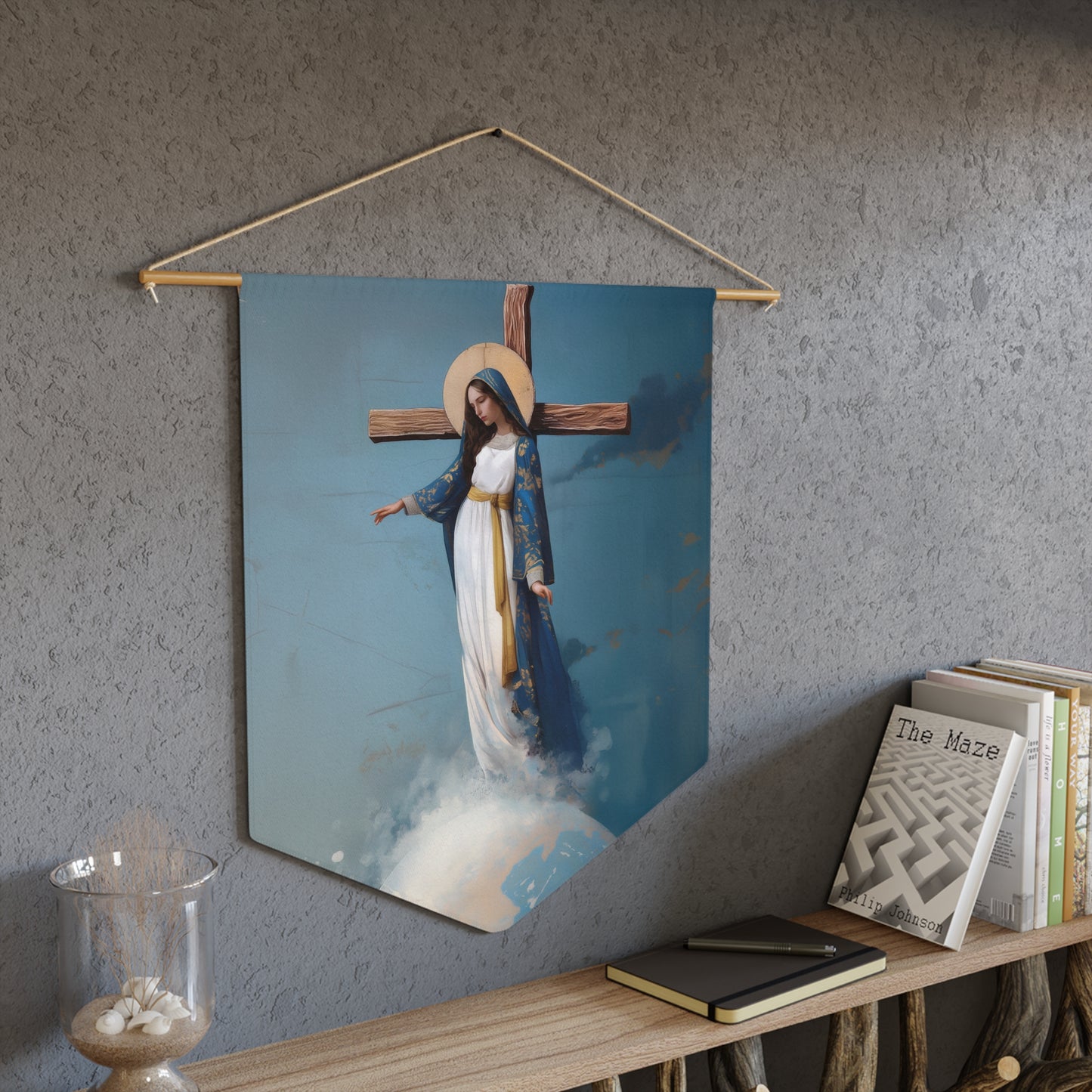 The Lady Of All Nations - Marian Devotion - Mother Mary - Pennant / Banner / Wall Hanging - Prayer room - Catholic Art - Large - 18" x 21"