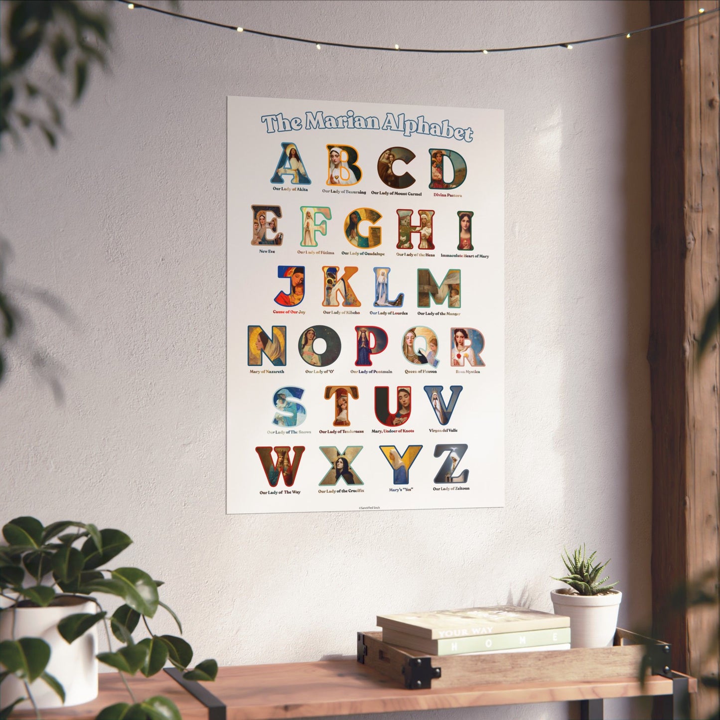 Catholic Marian Alphabet Poster - ABC Wall Art - Marian Titles Catholic Print - Catholic Nursery or Homeschool Faith Decor - Mother Mary Art
