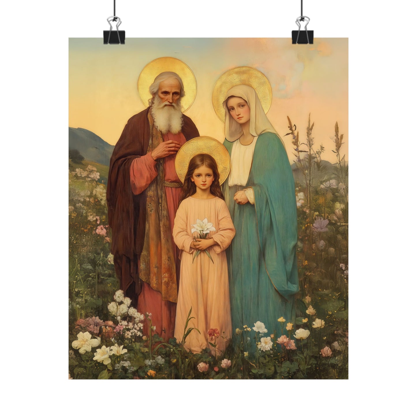 Saints Joachim and Anne with Young Mary - Sanctified Souls Print - Multiple Sizes - Premium Matte Vertical Posters