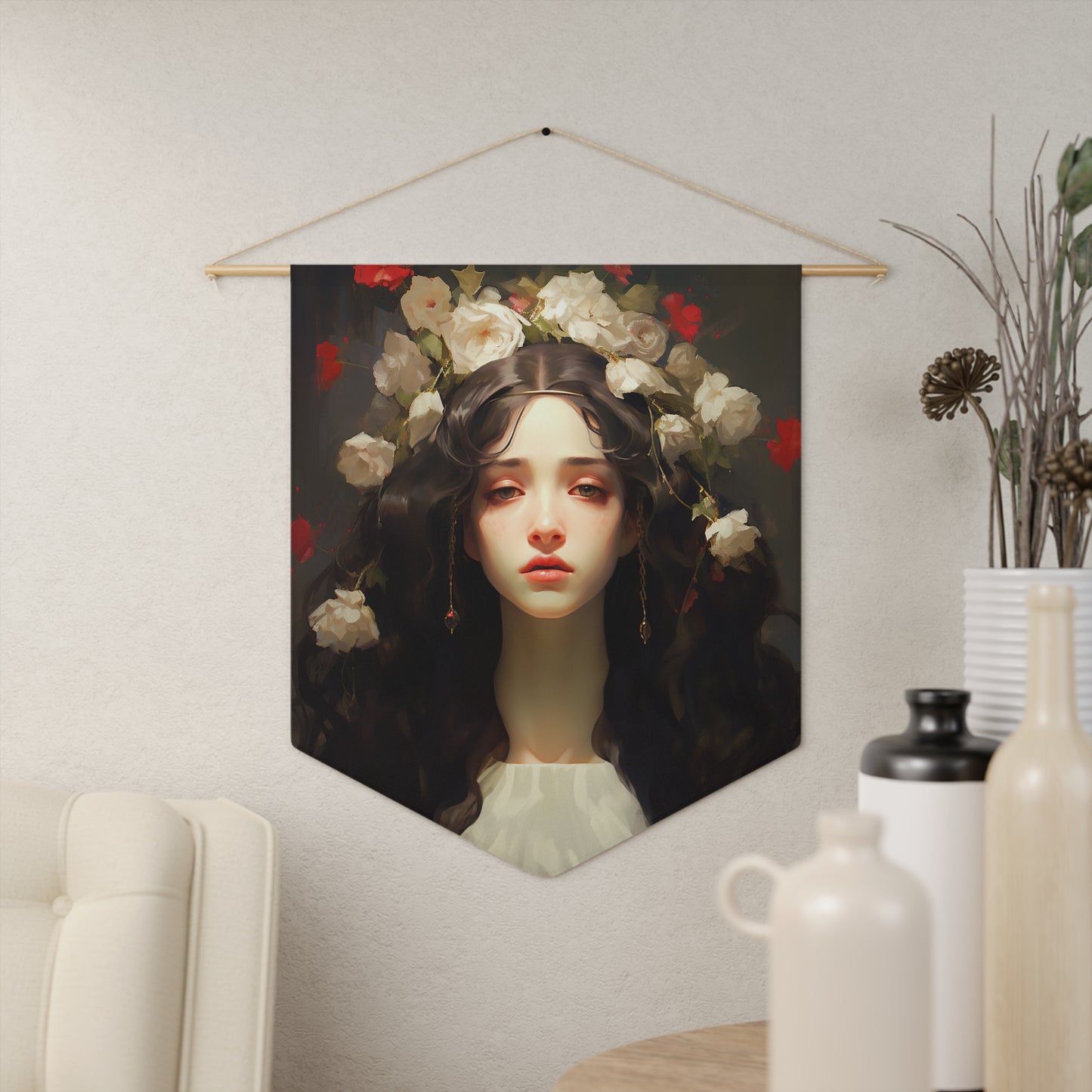 Saint Flora Wall Banner / Wall Hanging - Prayer room art - Catholic Home Art - Large Saint Art for your home - 18" x 21"