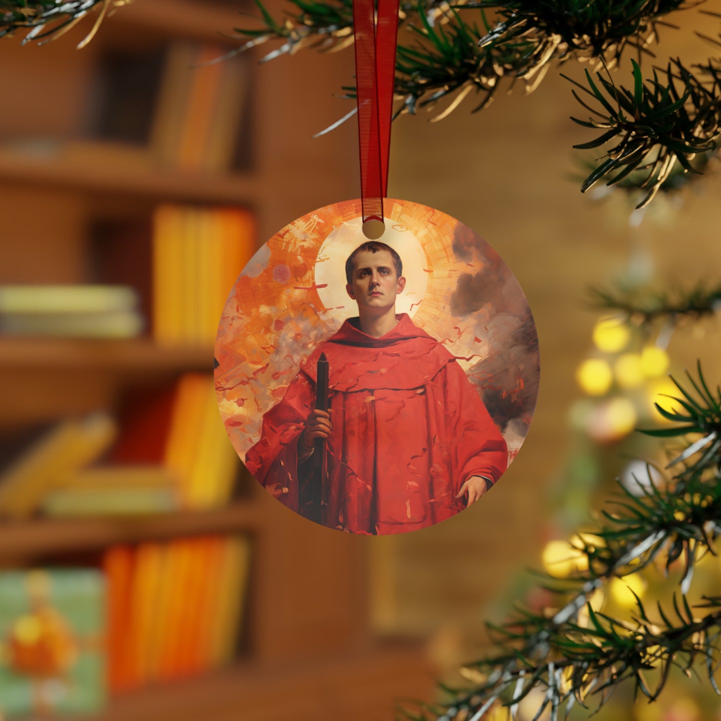 Saint Lawrence Deacon and Martyr Metal Ornament - Religious Holiday Christmas Ornament and Keepsake - Double sided - Prayer Ornament