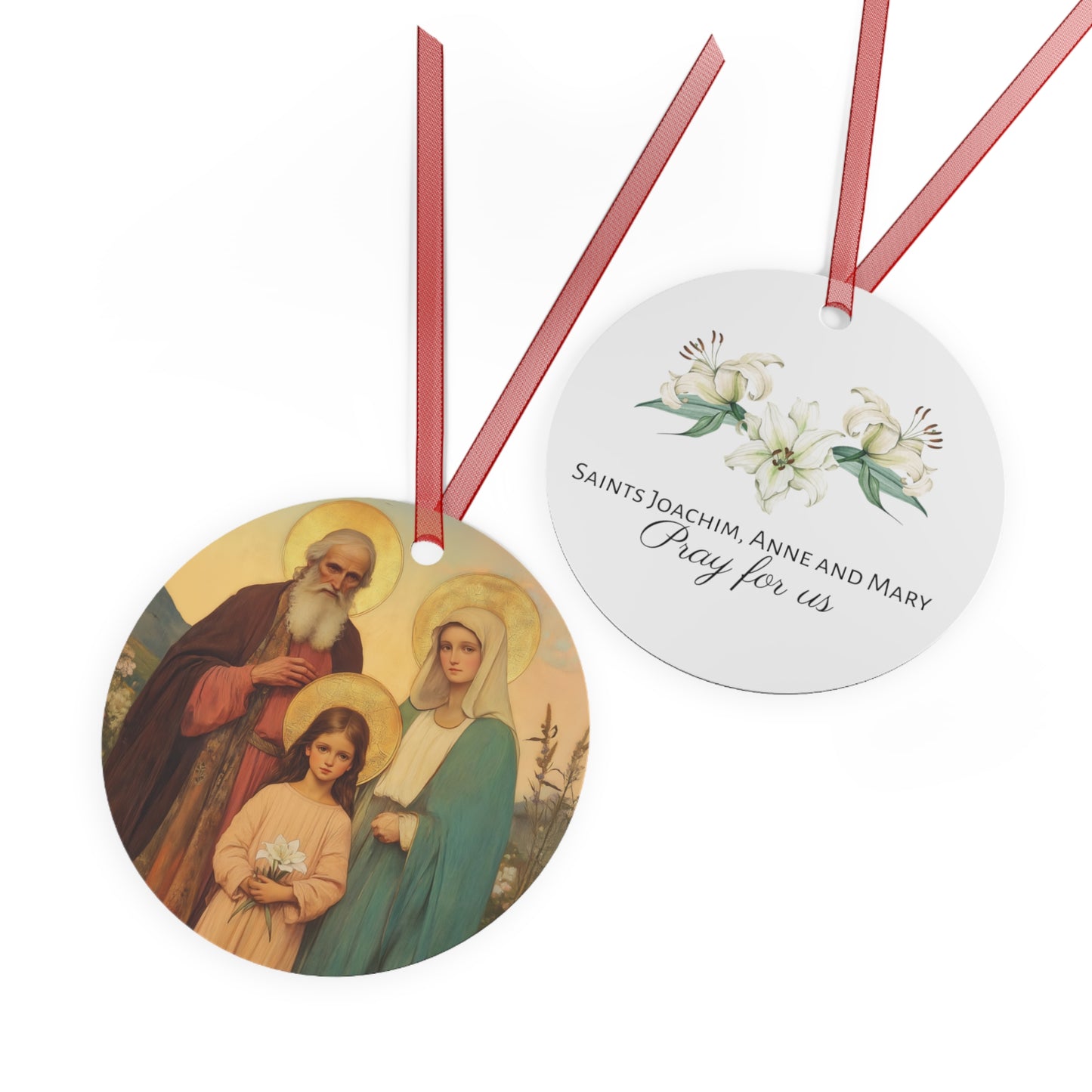 Saints Joachim and Anne with Young Mary - Metal Ornament - Religious Holiday Christmas Ornament and Keepsake