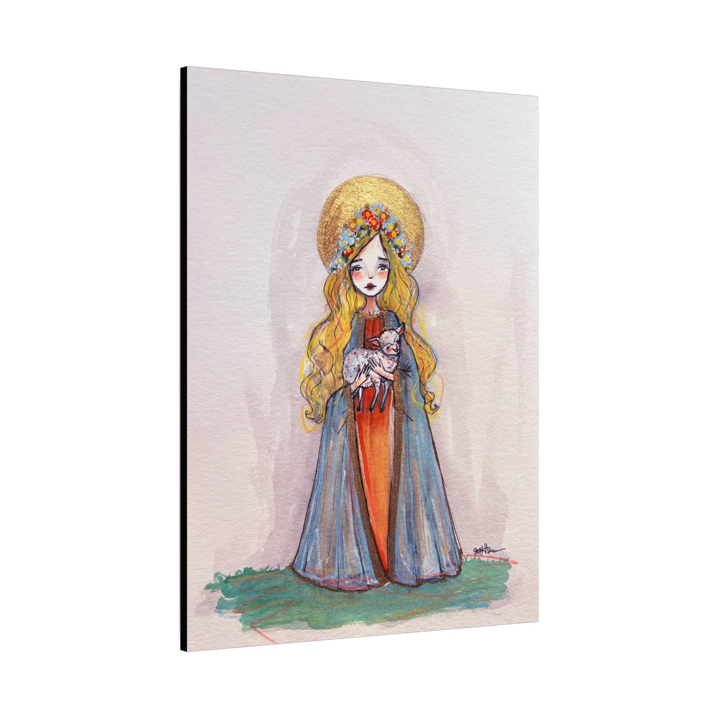 Saint Agnes of Rome Catholic Canvas Print | Christian Sacred Art | Hand-Drawn Watercolor Devotional Wall Art Religious Artwork