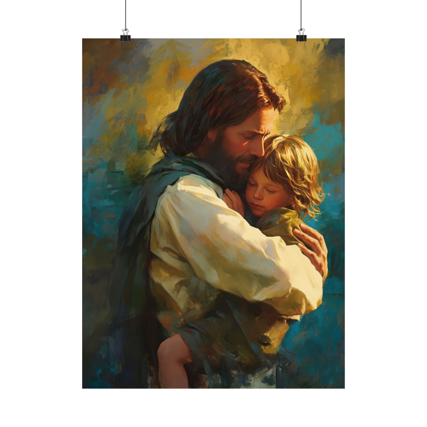 Christ's Compassionate Embrace Poster Print - Sanctified Souls Print - Multiple Sizes - Premium Posters - Catholic Art - Christian painting