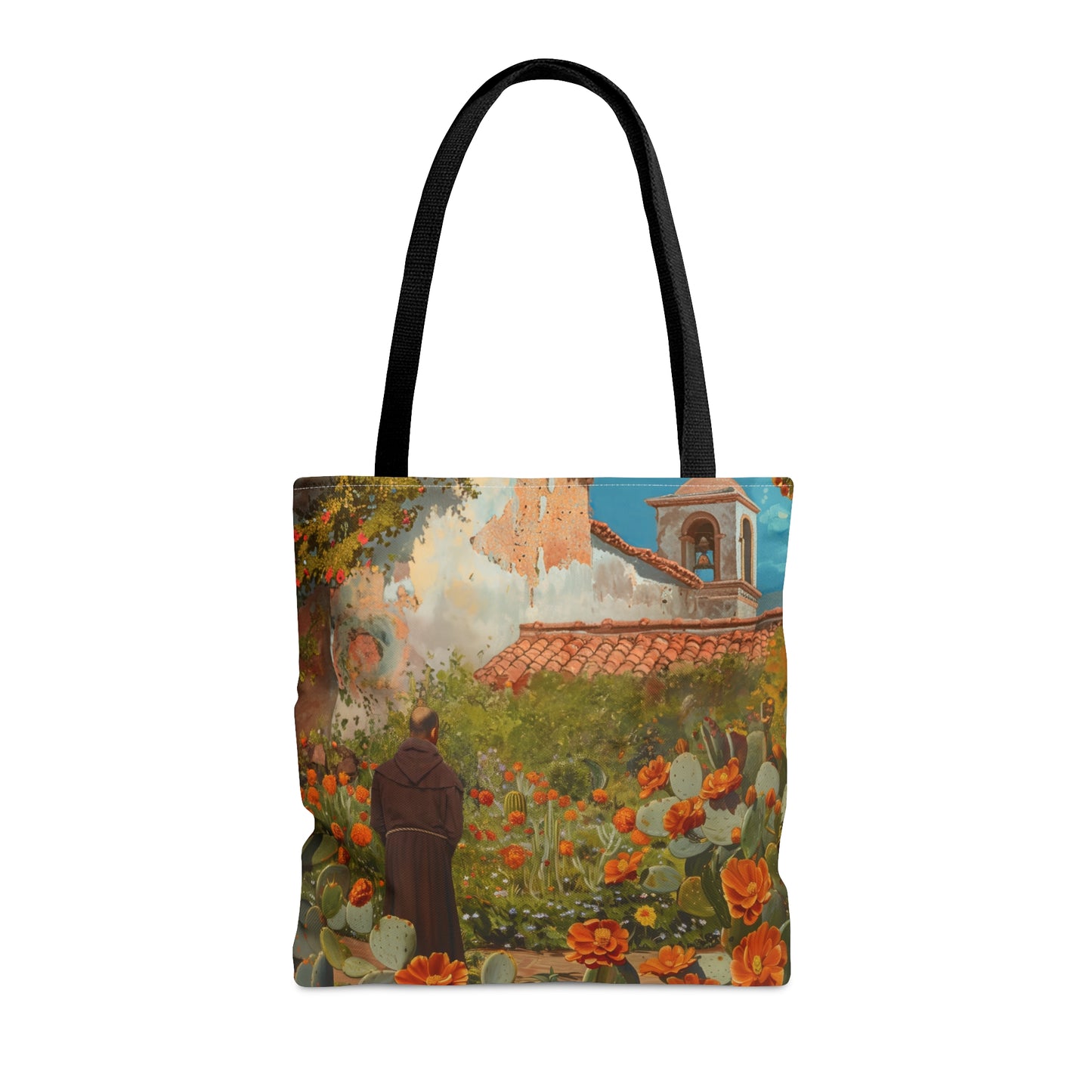Saint Junípero Serra Tote Bag - Large Medium Small Faith Art Bag - Catholic Faith Purse - Double Sided - Religious - Santa Barbara Mission
