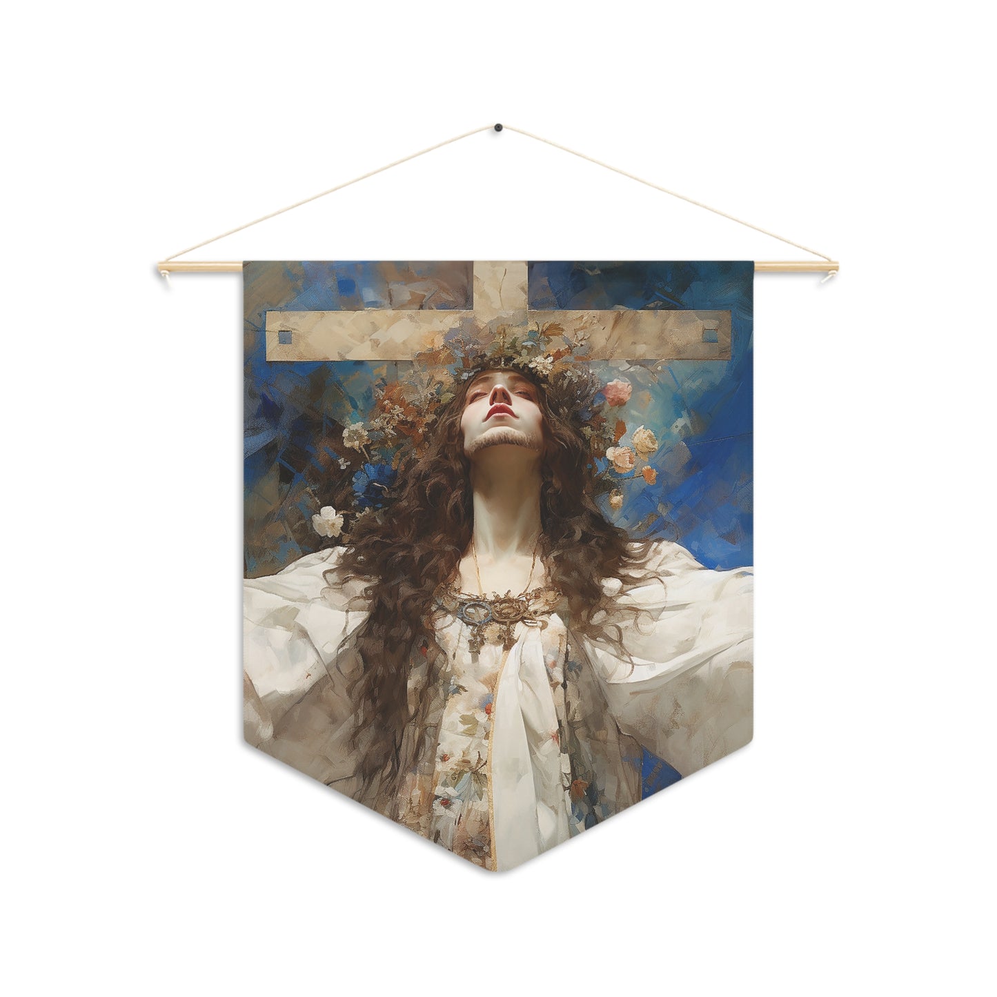 Saint Wilgefortis Wall Banner / Wall Hanging - Prayer room art - Catholic Home Art - Large Print - 18" x 21"