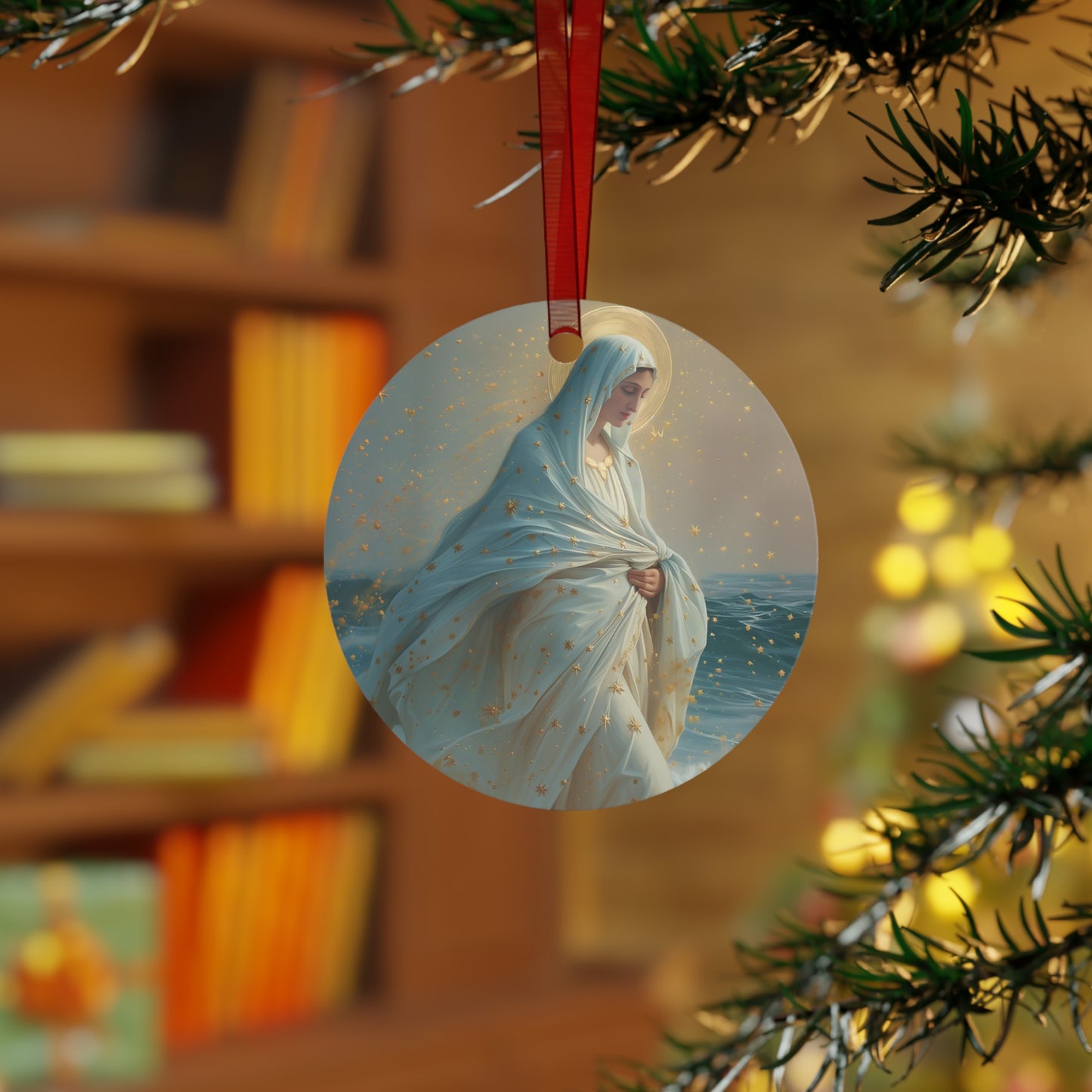 Guiding Light - Our Lady, Star of the Sea Metal Ornament - Religious Holiday Christmas Ornament and Keepsake - Double sided - Ornament