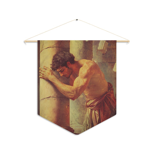 Samson Pennant / Banner / Wall Hanging - Prayer room art - Catholic Christian Home - 18" x 21"