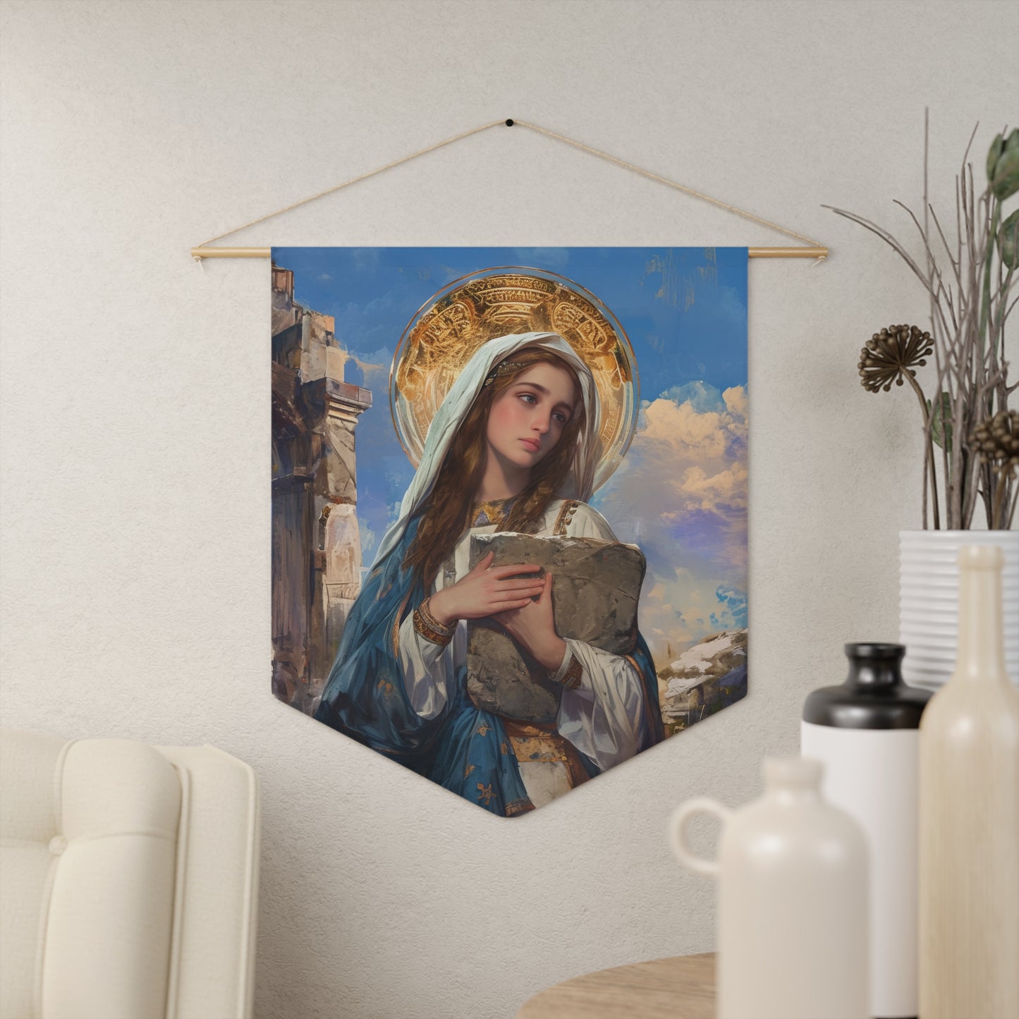 Saint Euphrasia of Constantinople Wall Banner / Wall Hanging - Prayer room art - Catholic Home Art - Large Saint Art - 18" x 21"