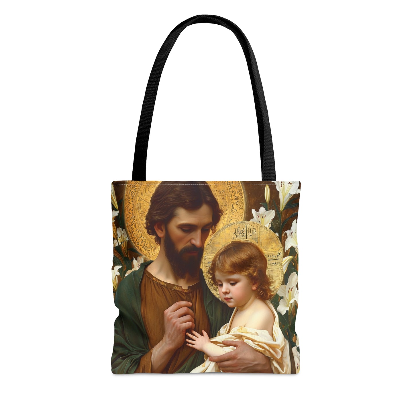 Saint Joseph and Jesus Tote Bag - Large Medium Small Faith Art Bag - Catholic Faith Purse - Double Sided - Religious Art - Christ Child