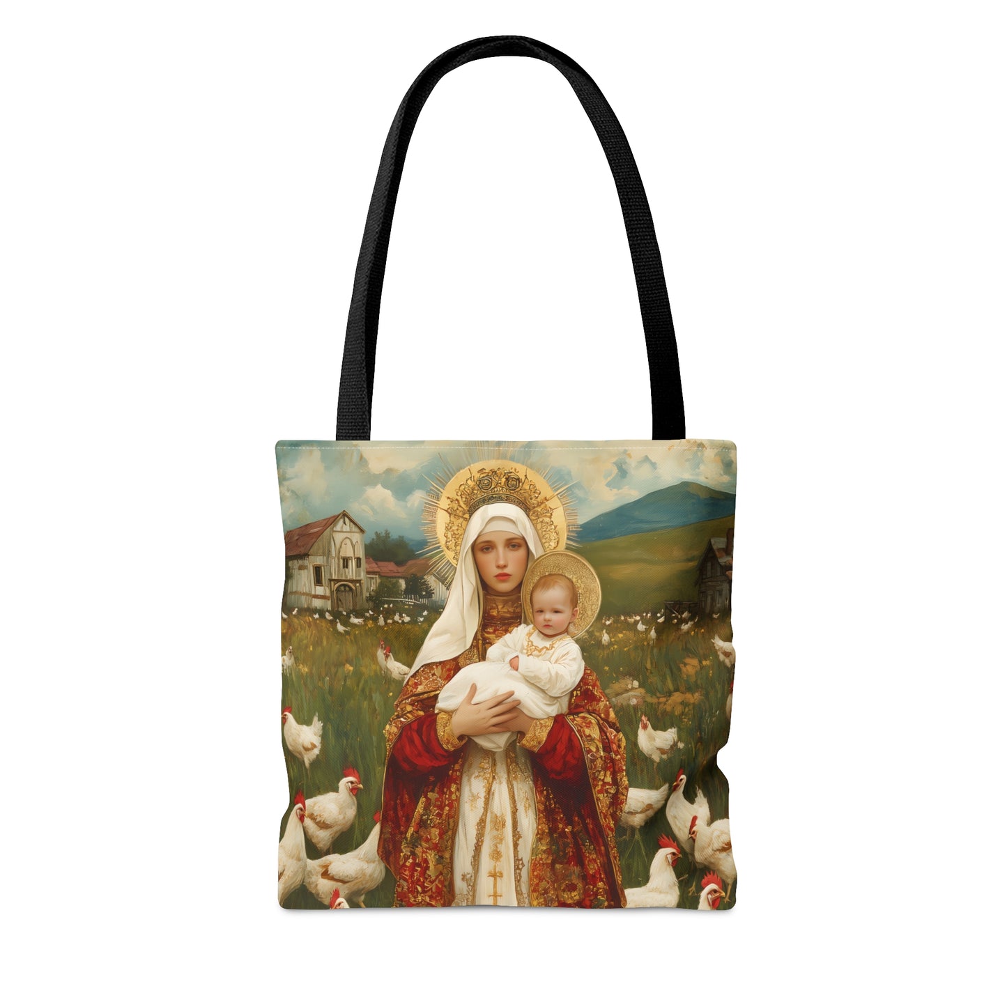 Our Lady of the Hens: Protector of the Humble Flock Tote Bag - Large Medium Small Faith Art Bag - Catholic Faith Purse - Religious