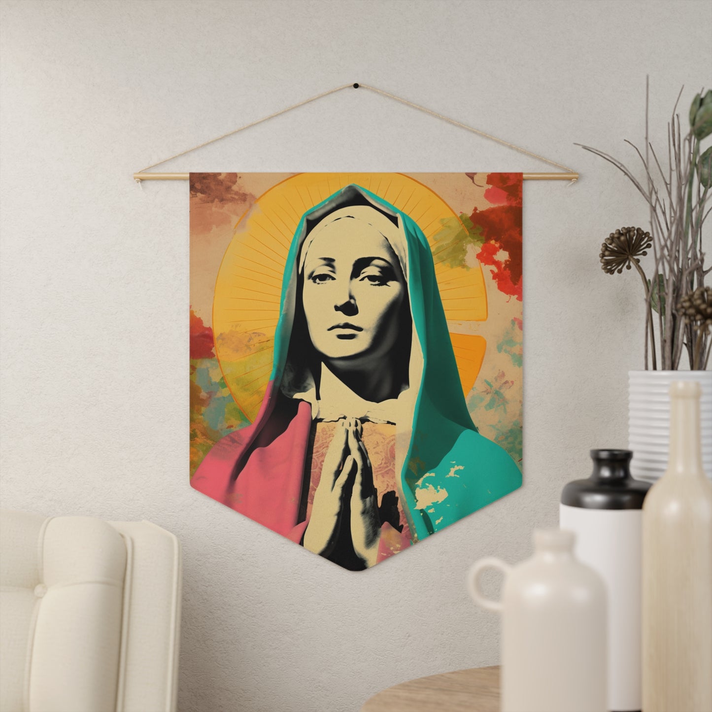 Mary the Blessed Virgin Wall Banner / Wall Hanging - Unique Religious Art for your home - Prayer room - Catholic Home Art - 18" x 21"
