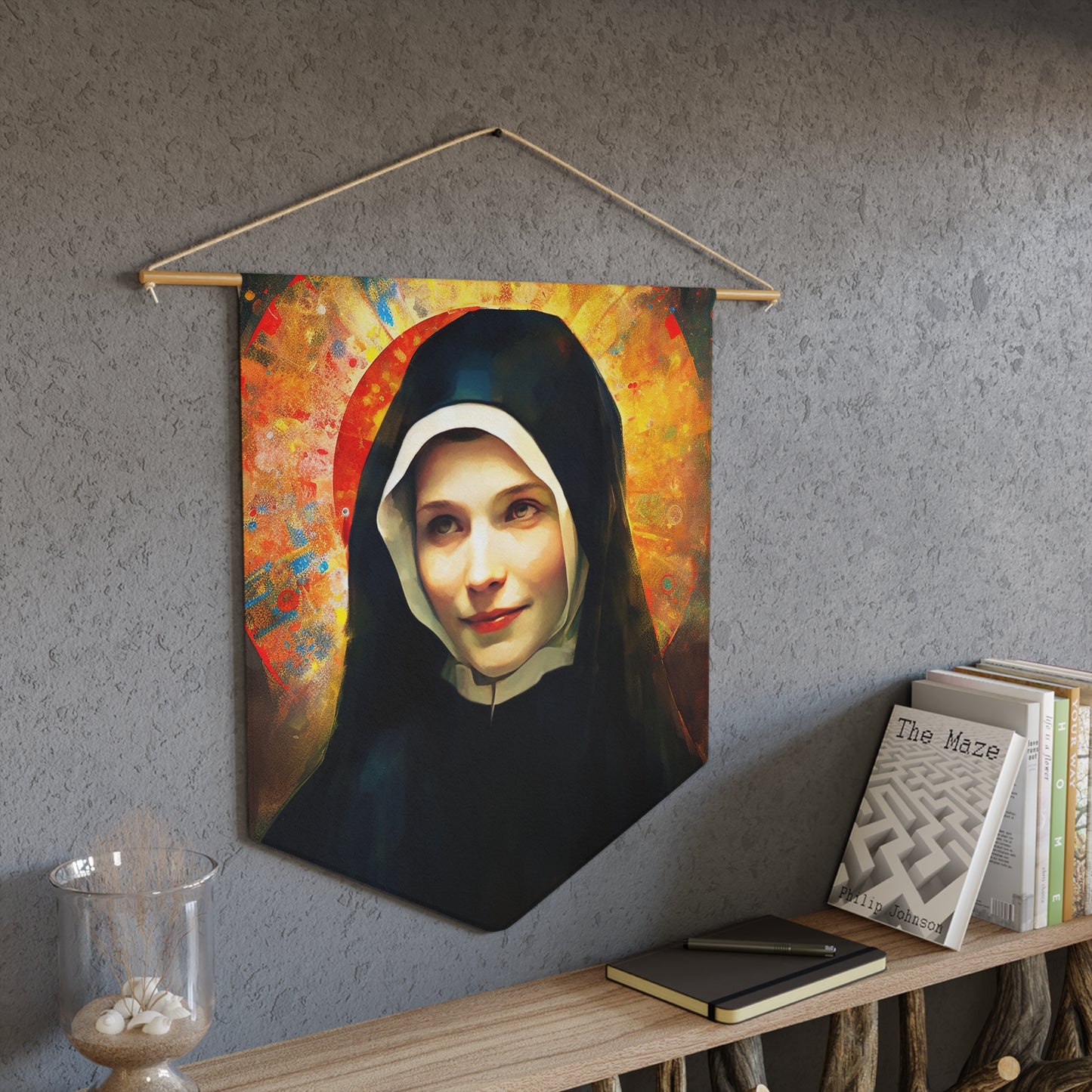 Saint Maria Faustina Kowalska Wall Banner / Wall Hanging / Pennant - Religious Art - Prayer room - Catholic Art - Large Print - 18" x 21"