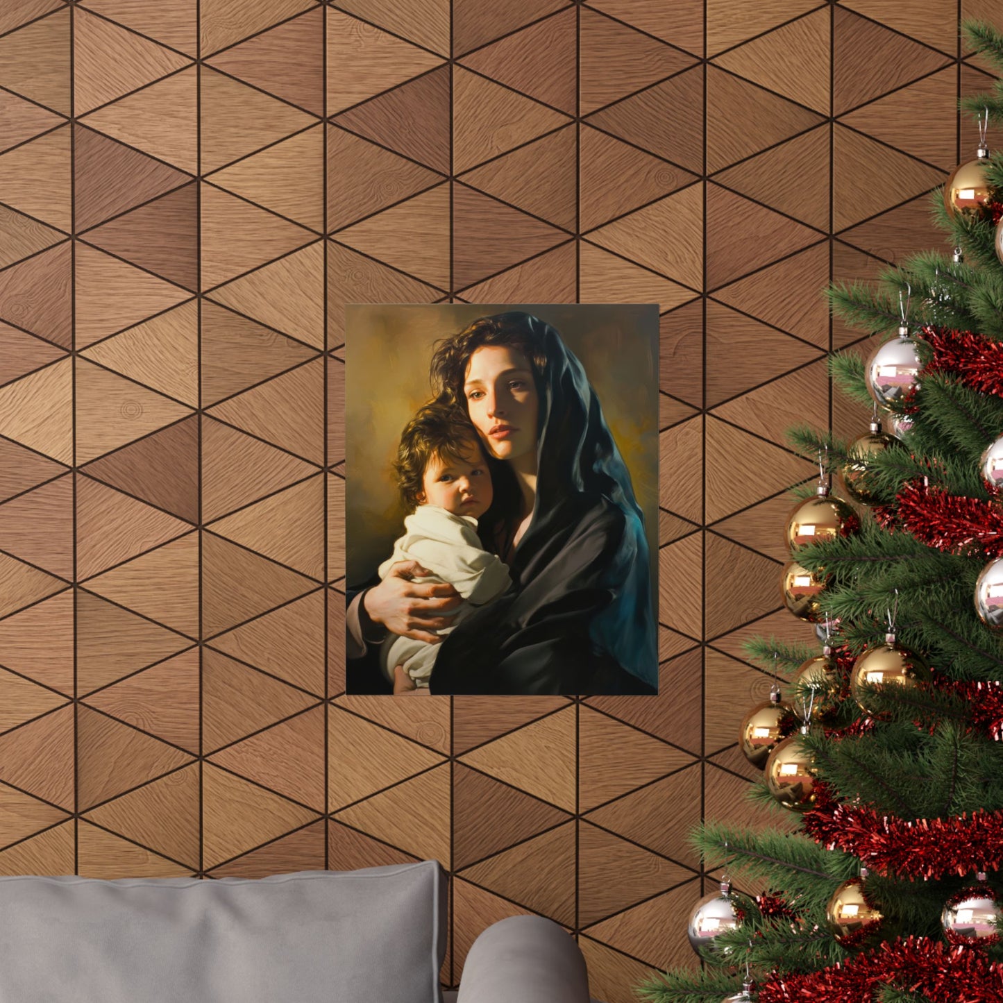 A mother's Gentle Embrace - Mary and The Christ Child - Sanctified Souls Print - Multiple Sizes - Premium Posters - Catholic Art - Christian