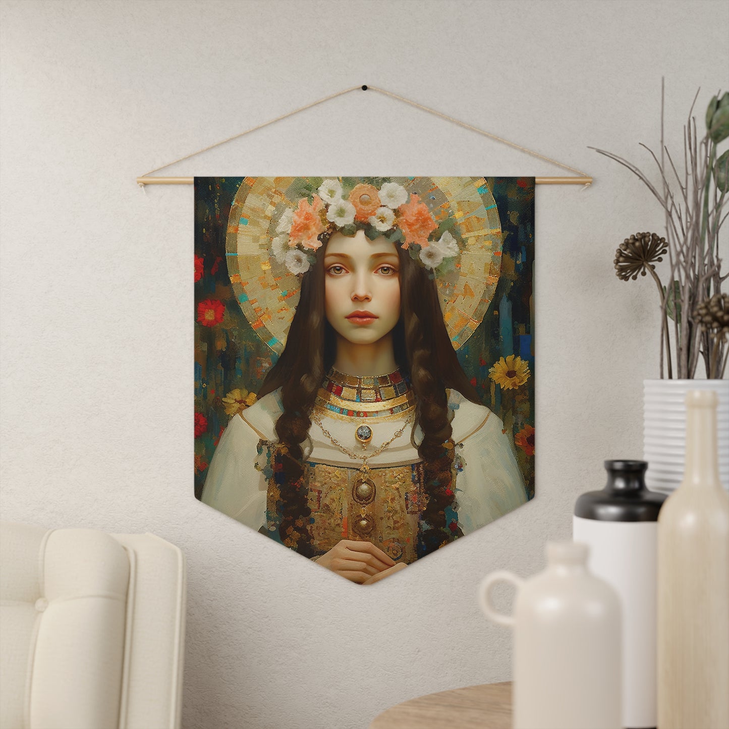 Saint Dorothy Banner / Wall Hanging - Prayer room art piece- Catholic art - Saint Art - Large print 18x21"