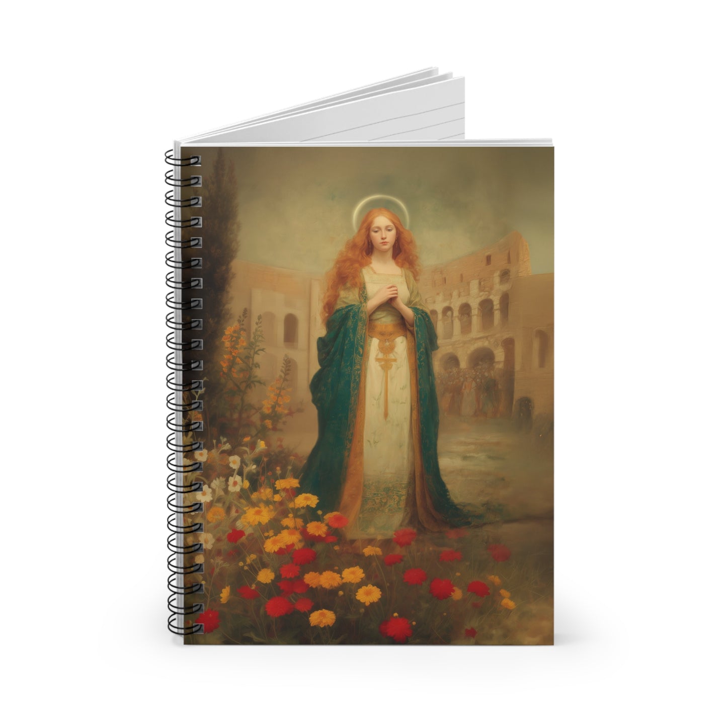 Saint Justina - Sanctified Souls Art - Religious Based Notebook - Spiral Notebook - Prayer journal - Martyr Art - Catholic Art